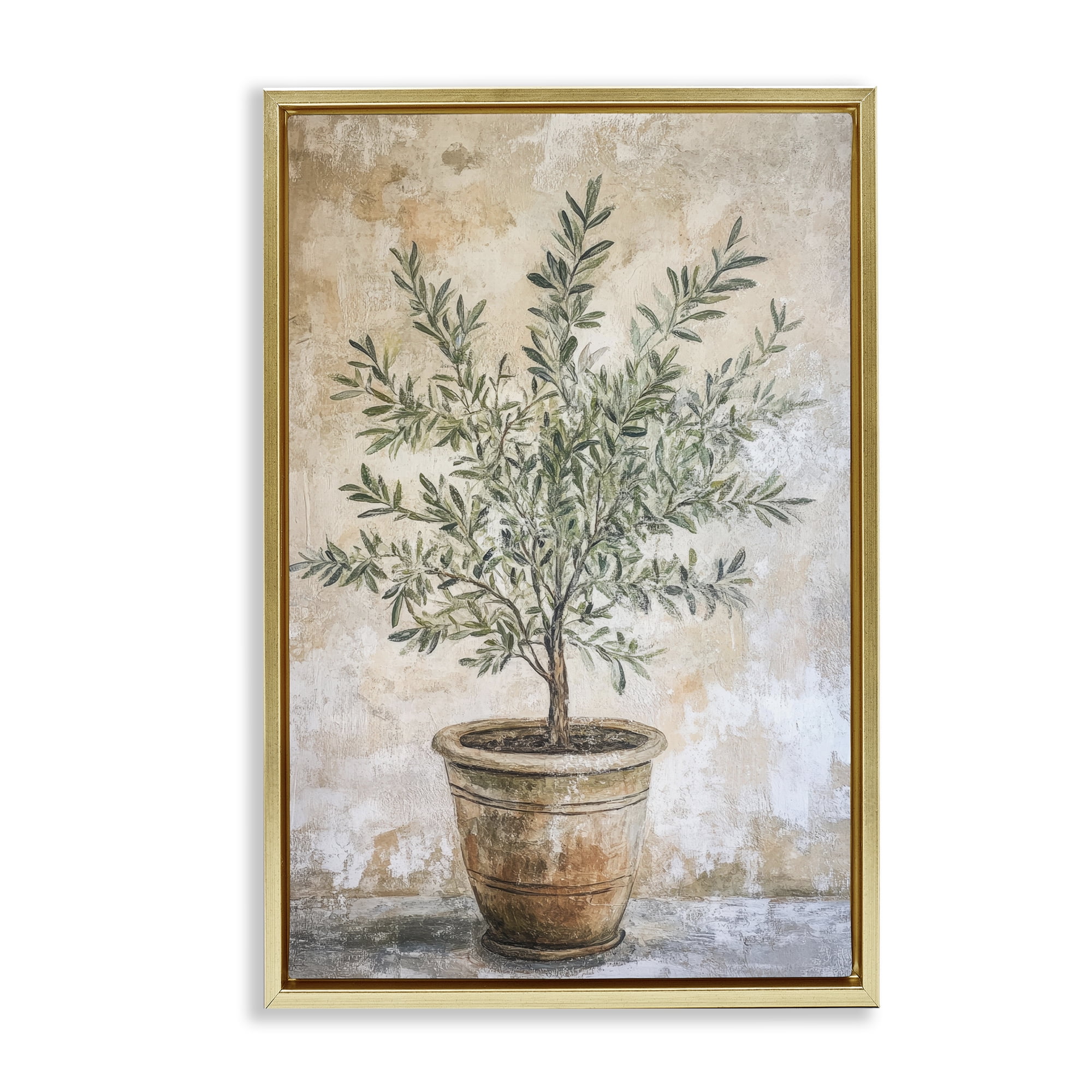 Stupell Industries Mediterranean Potted Olive Gold Framed Floater Canvas Wall Art, design by Petal Prints Design
