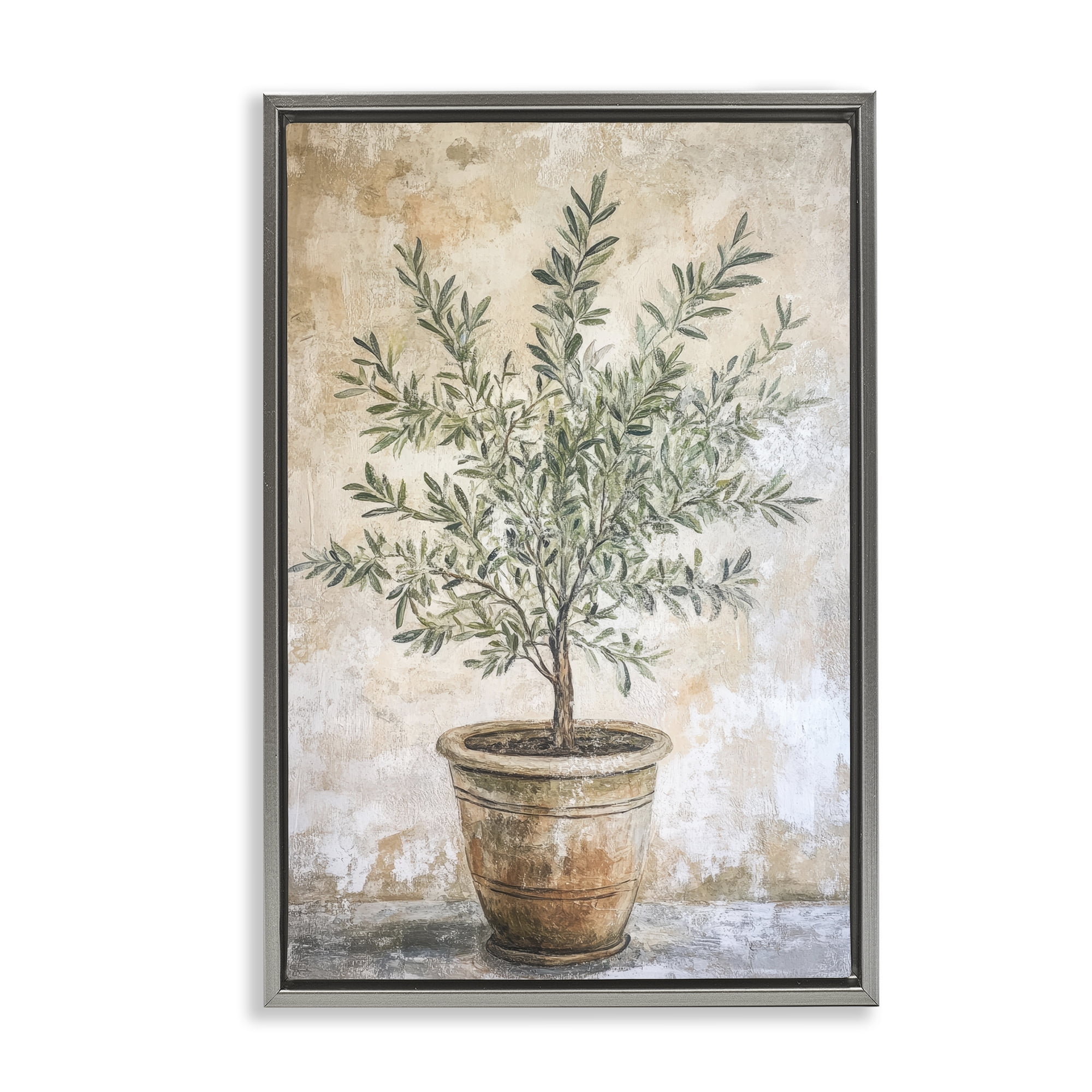 Stupell Industries Mediterranean Potted Olive Gray Framed Floater Canvas Wall Art, design by Petal Prints Design