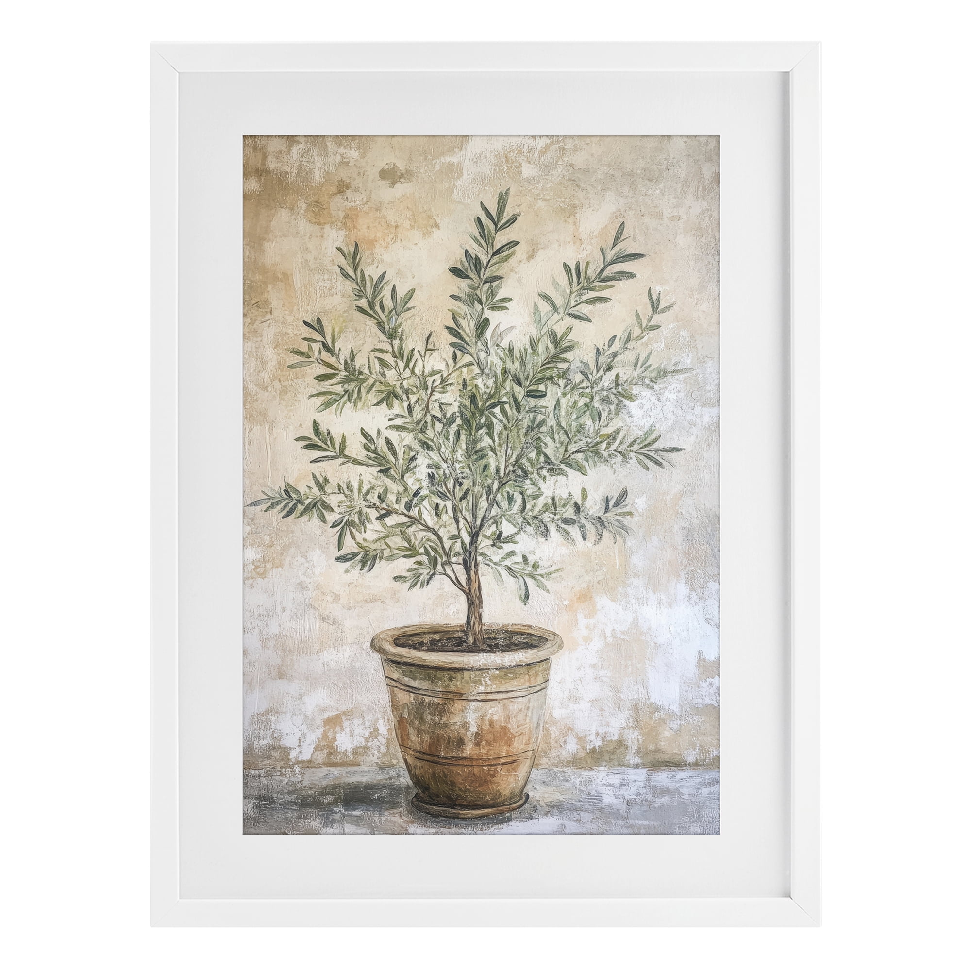 Stupell Industries Mediterranean Potted Olive White Framed Print Under Glass, design by Petal Prints Design