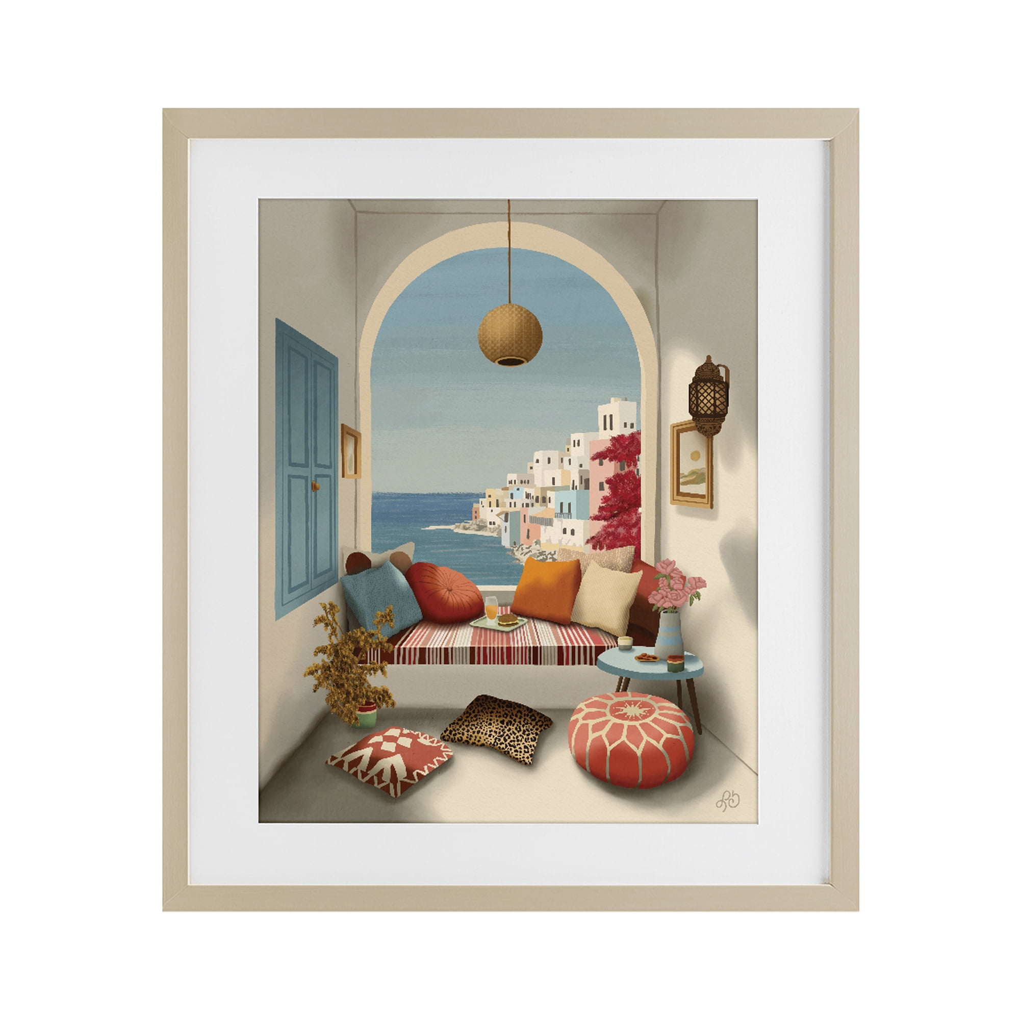 Stupell Industries Mediterranean Seaside Window View Birch Framed Print Under Glass, design by Lisa R Dumm