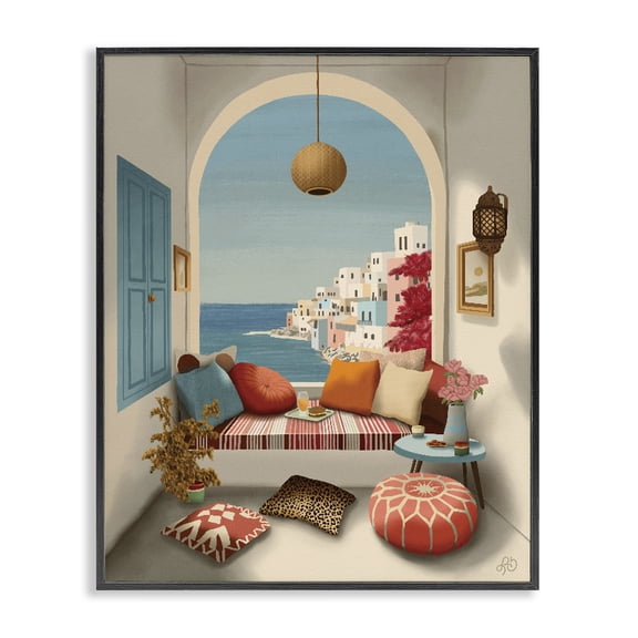 Stupell Industries Mediterranean Seaside Window View Black Framed Giclee Art, design by Lisa R Dumm