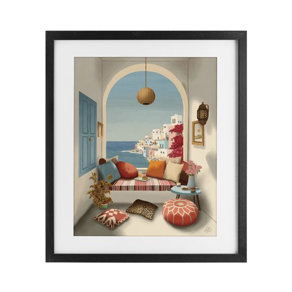 Stupell Industries Mediterranean Seaside Window View Black Framed Print Under Glass, design by Lisa R Dumm
