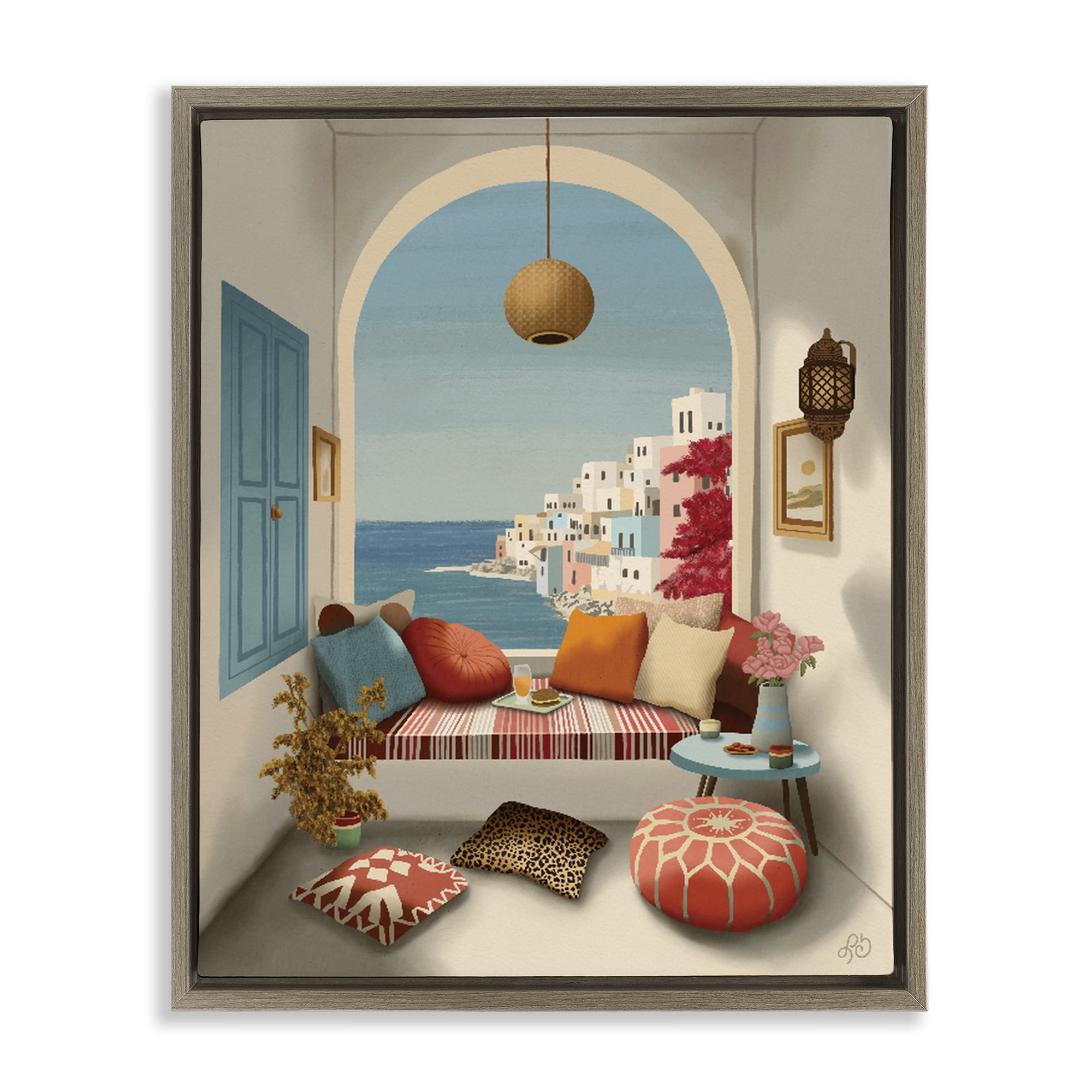 Stupell Industries Mediterranean Seaside Window View Brown Framed Floater Canvas Wall Art, design by Lisa R Dumm
