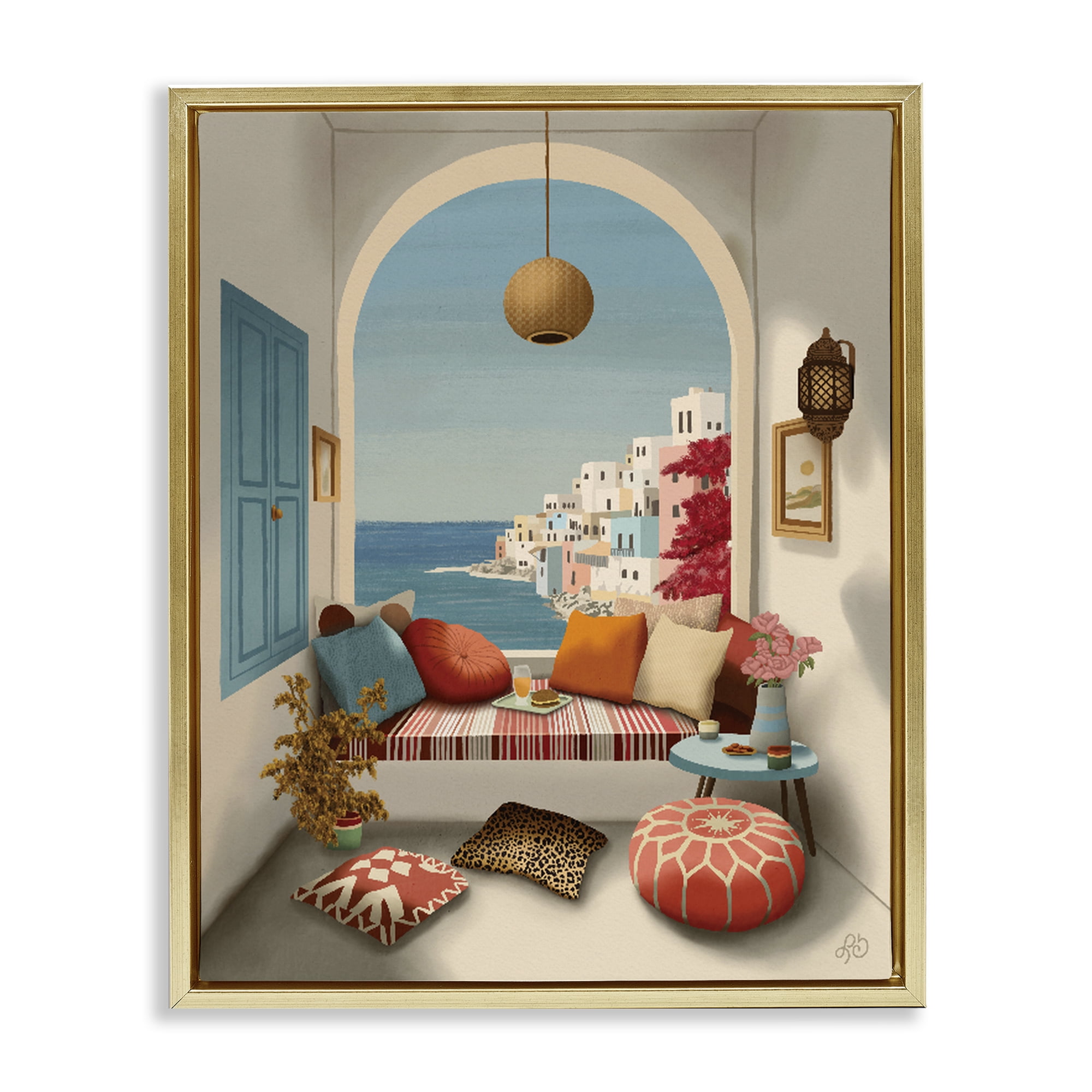 Stupell Industries Mediterranean Seaside Window View Gold Framed Floater Canvas Wall Art, design by Lisa R Dumm