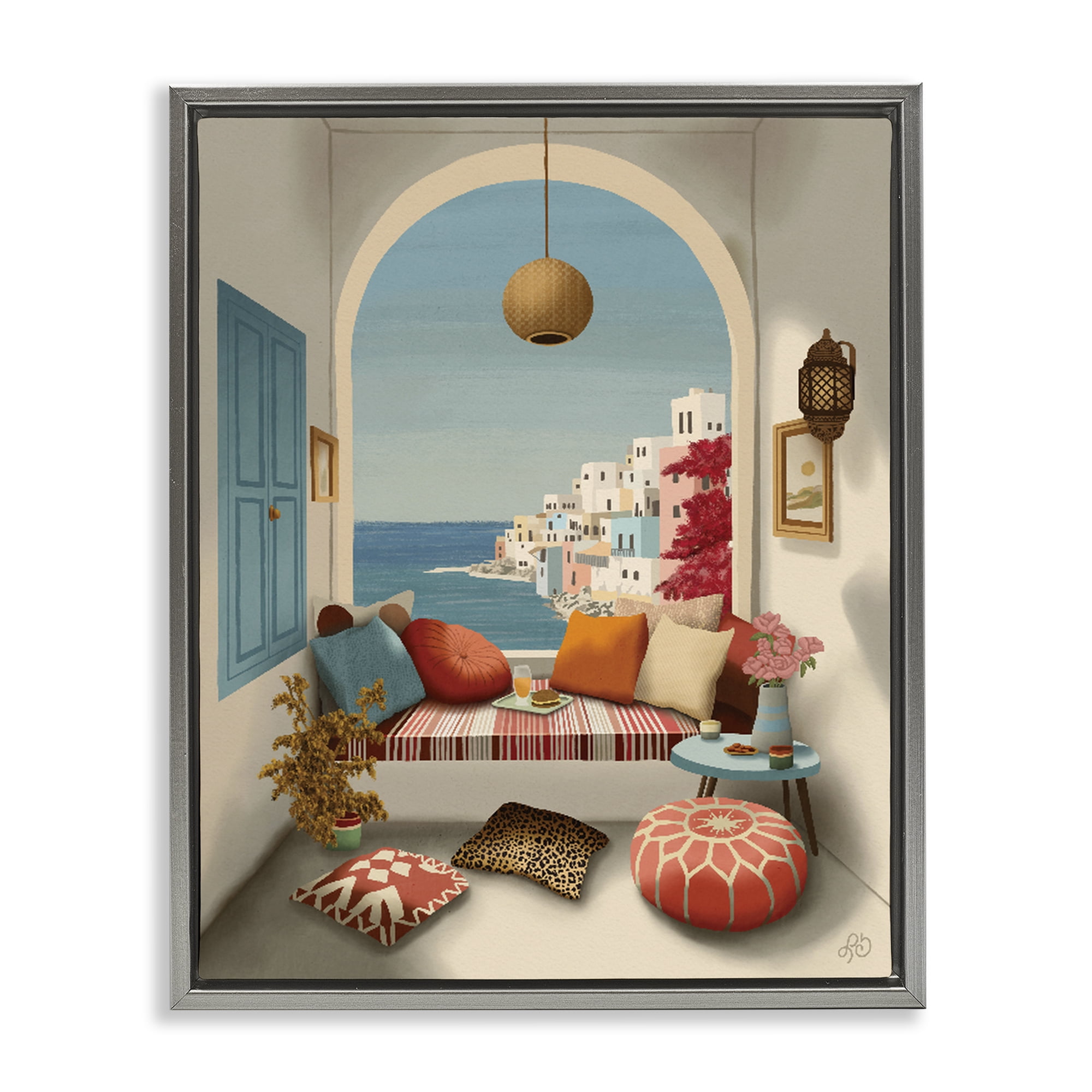 Stupell Industries Mediterranean Seaside Window View Gray Framed Floater Canvas Wall Art, design by Lisa R Dumm