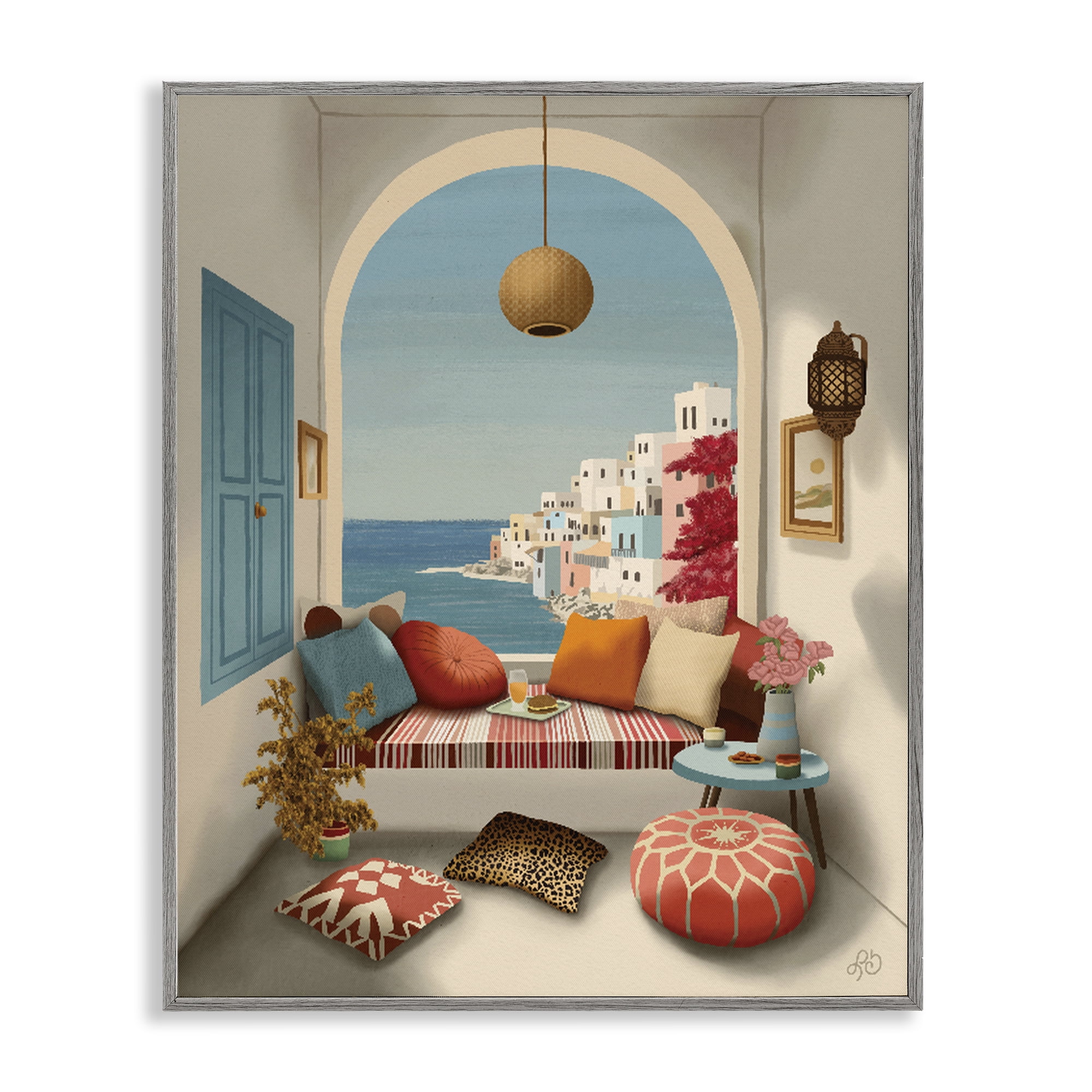Stupell Industries Mediterranean Seaside Window View Gray Framed Giclee Art, design by Lisa R Dumm