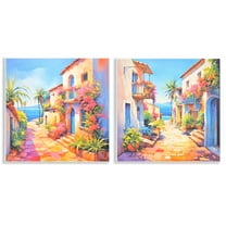 Stupell Industries Mediterranean Summer Island Vista Buildings & Architecture Painting Unframed Art Print Wall Art, 12 x 12, Set of 2