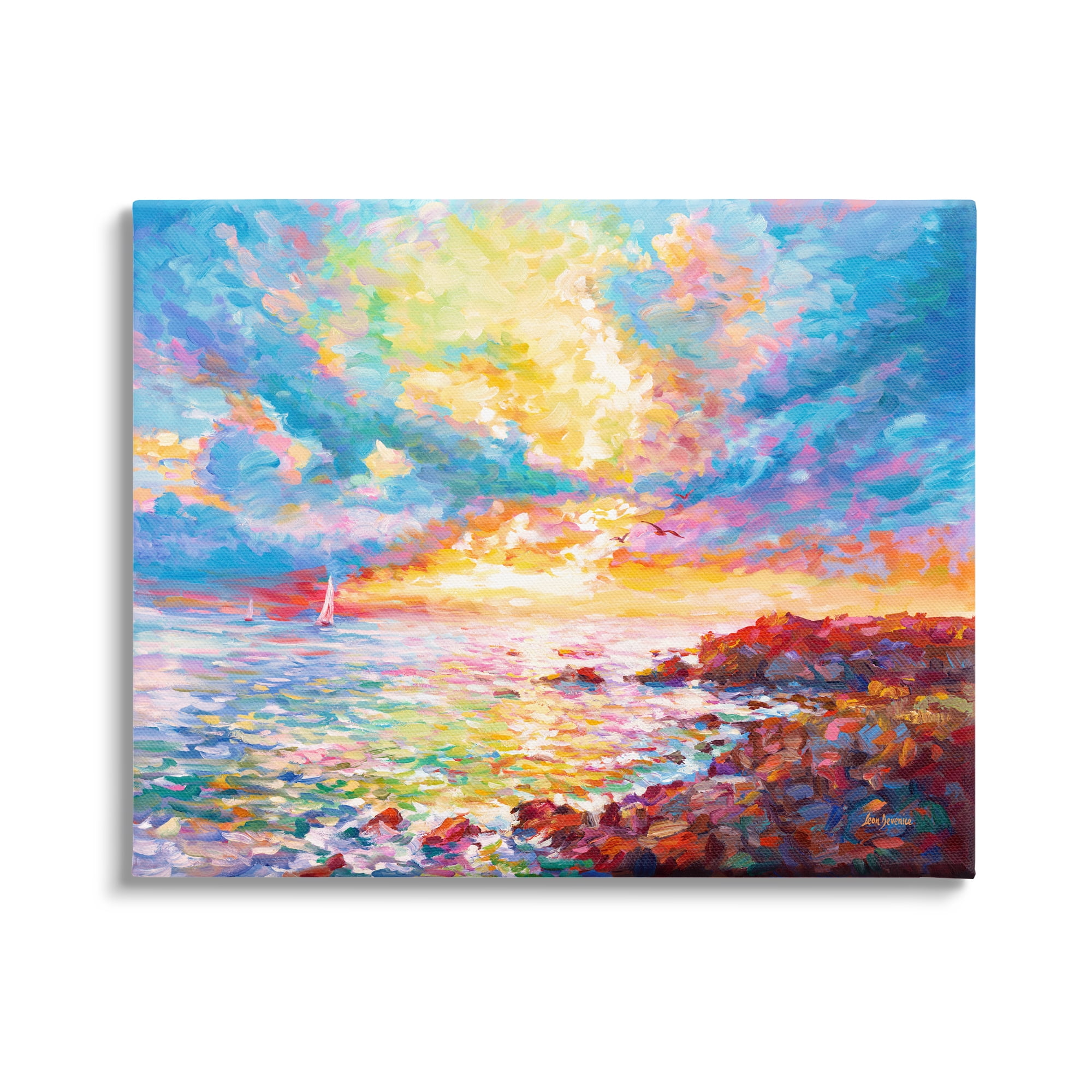 Mediterranean Sunset Ocean Coast Canvas Wall Art, 20 x 16