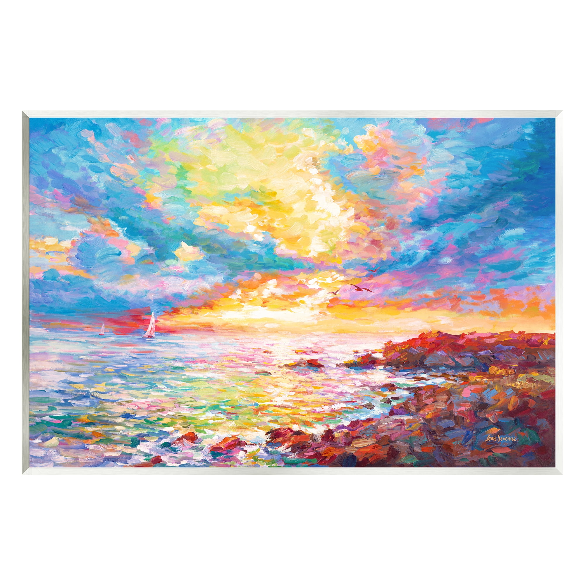 Stupell Industries Mediterranean Sunset Ocean Coast Landscape Painting Unframed Art Print Wall Art, 19 x 13