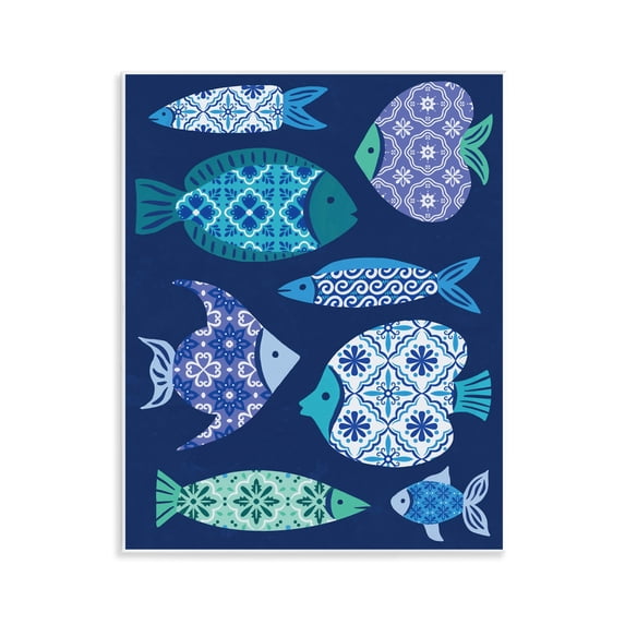 Stupell Industries Mediterranean Tiles Fish Animals Painting Unframed Art Print Wall Art, 11 x 14