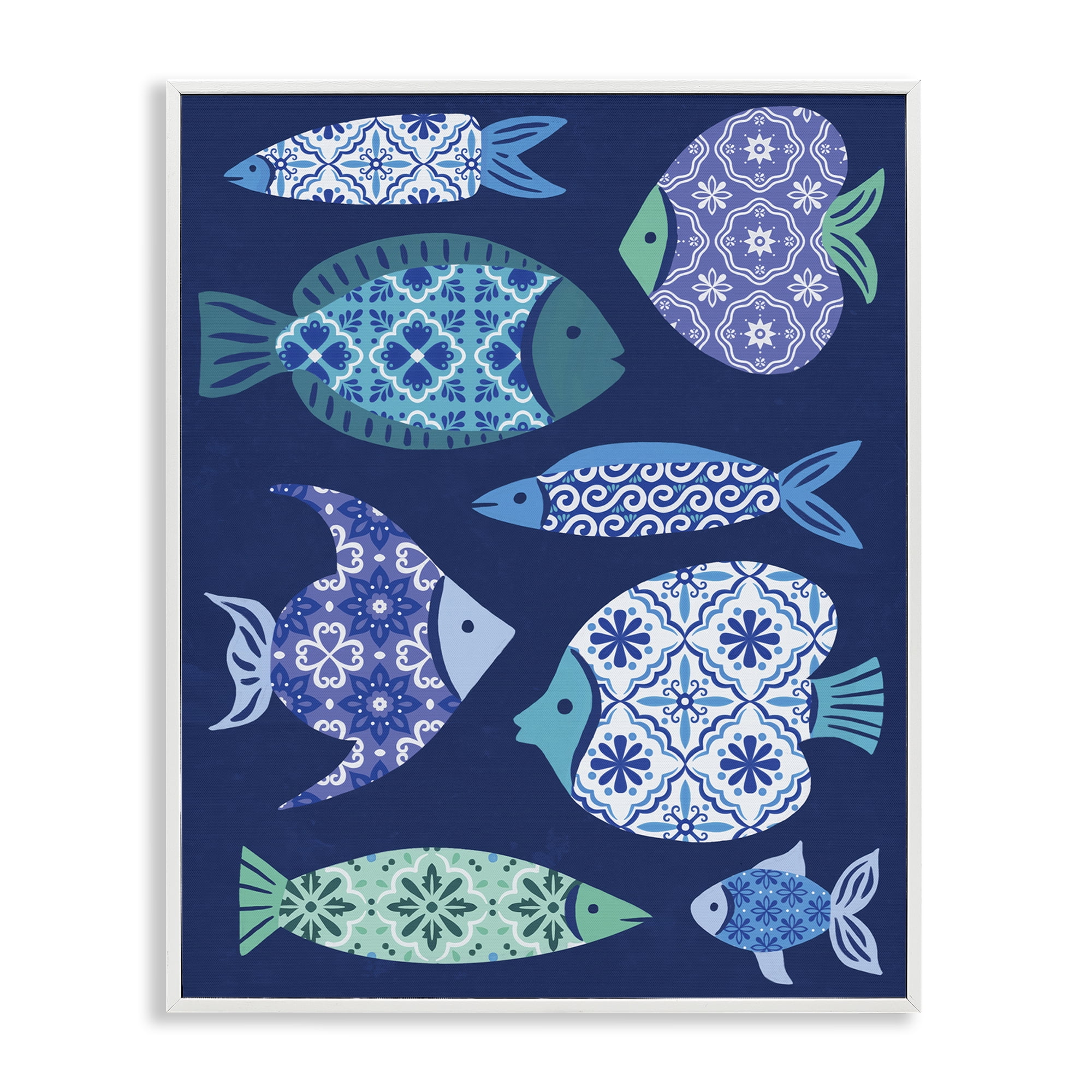 Stupell Industries Mediterranean Tiles Fish Animals Painting White Framed Art Print Wall Art, 24 x 30