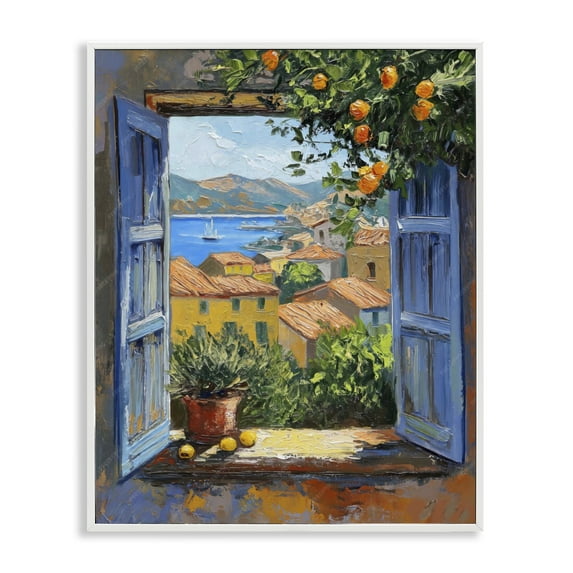 Stupell Industries Mediterranean Window View Scenic & Cityscapes Painting White Framed Art Print Wall Art, 24 x 30