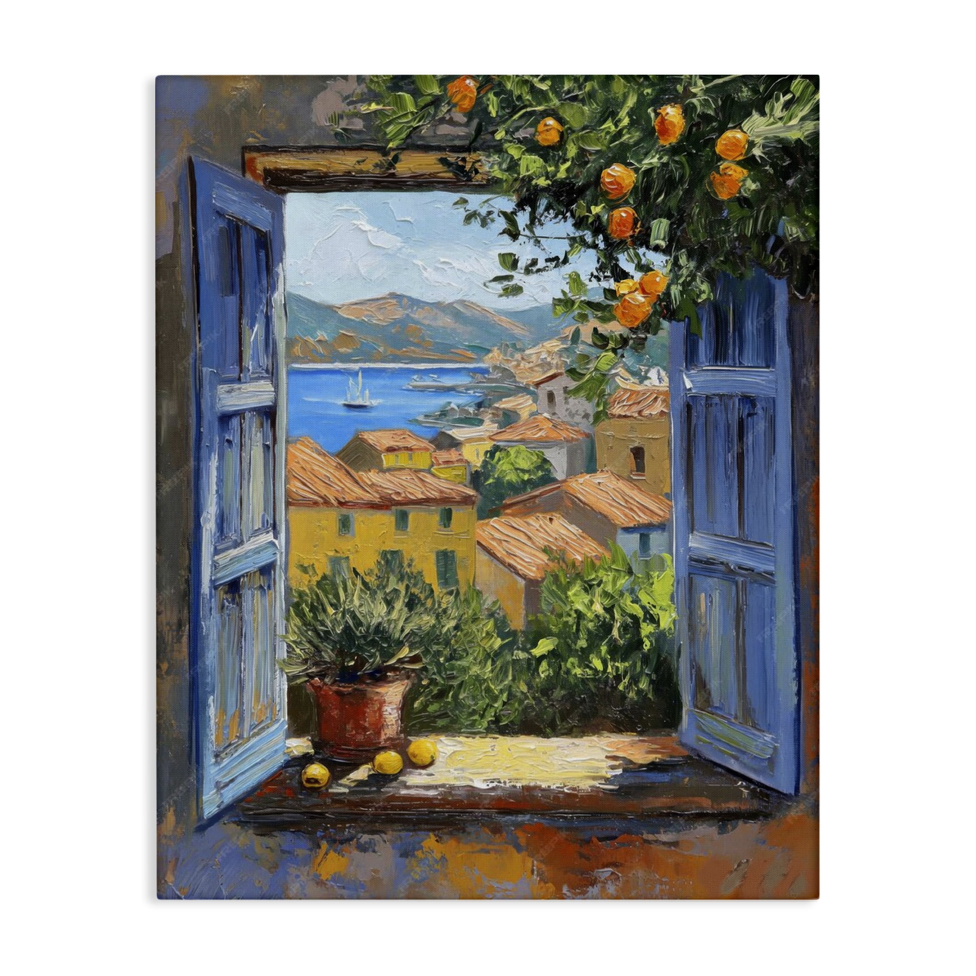 Stupell Industries Mediterranean Window View Scenic & Cityscapes Painting Wrapped Canvas Art Print Wall Art, 30 x 40