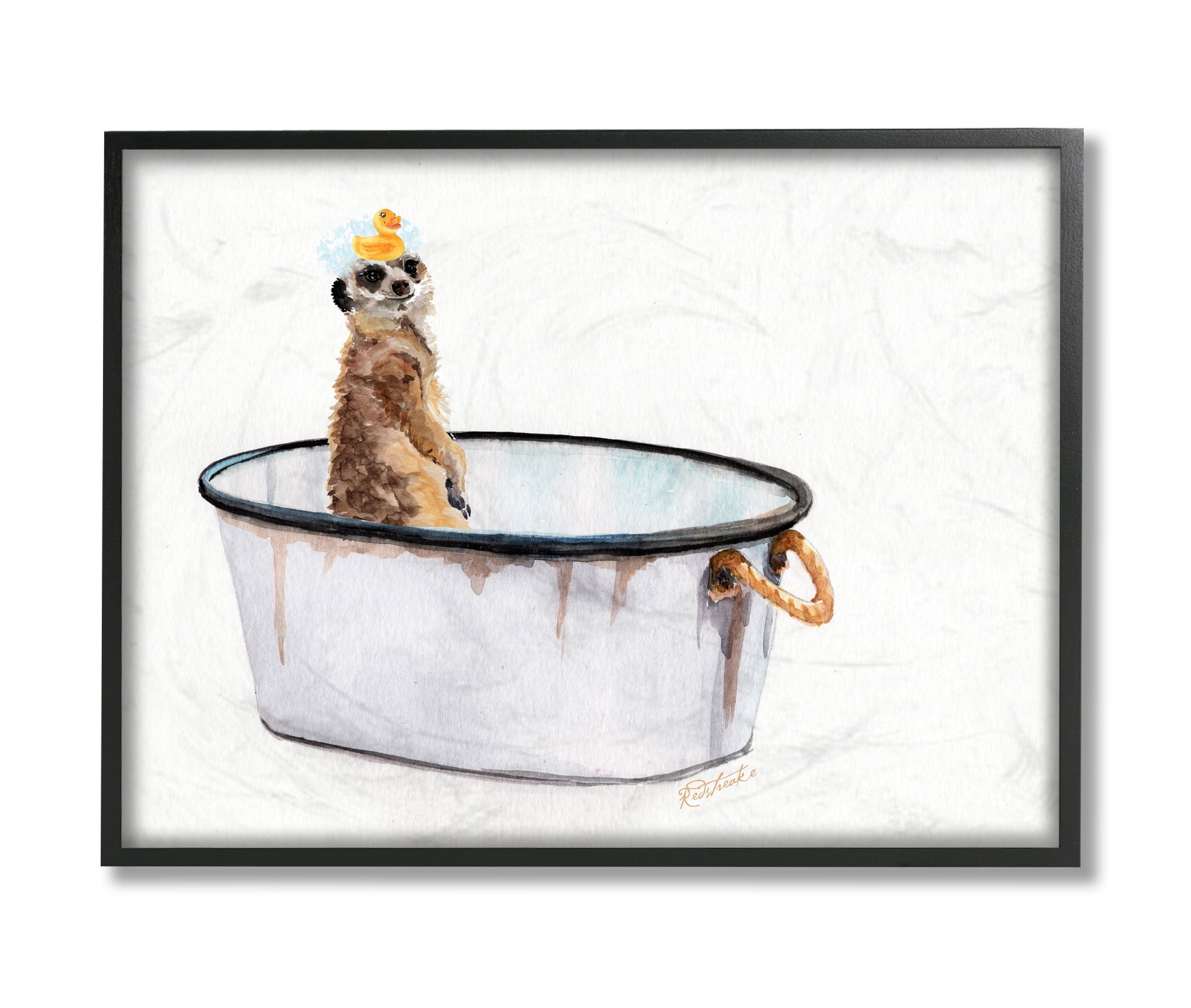 Stupell Industries Meerkat Bubble Bath Vintage White Tin Tub Black Framed, 16 x 20, Design by Jennifer Redstreake