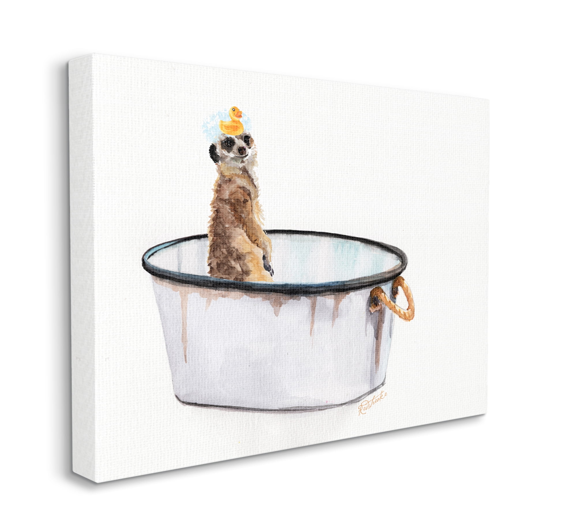 Stupell Industries Meerkat Bubble Bath Vintage White Tin Tub Canvas Wall Art, 36 x 48, Design by Jennifer Redstreake