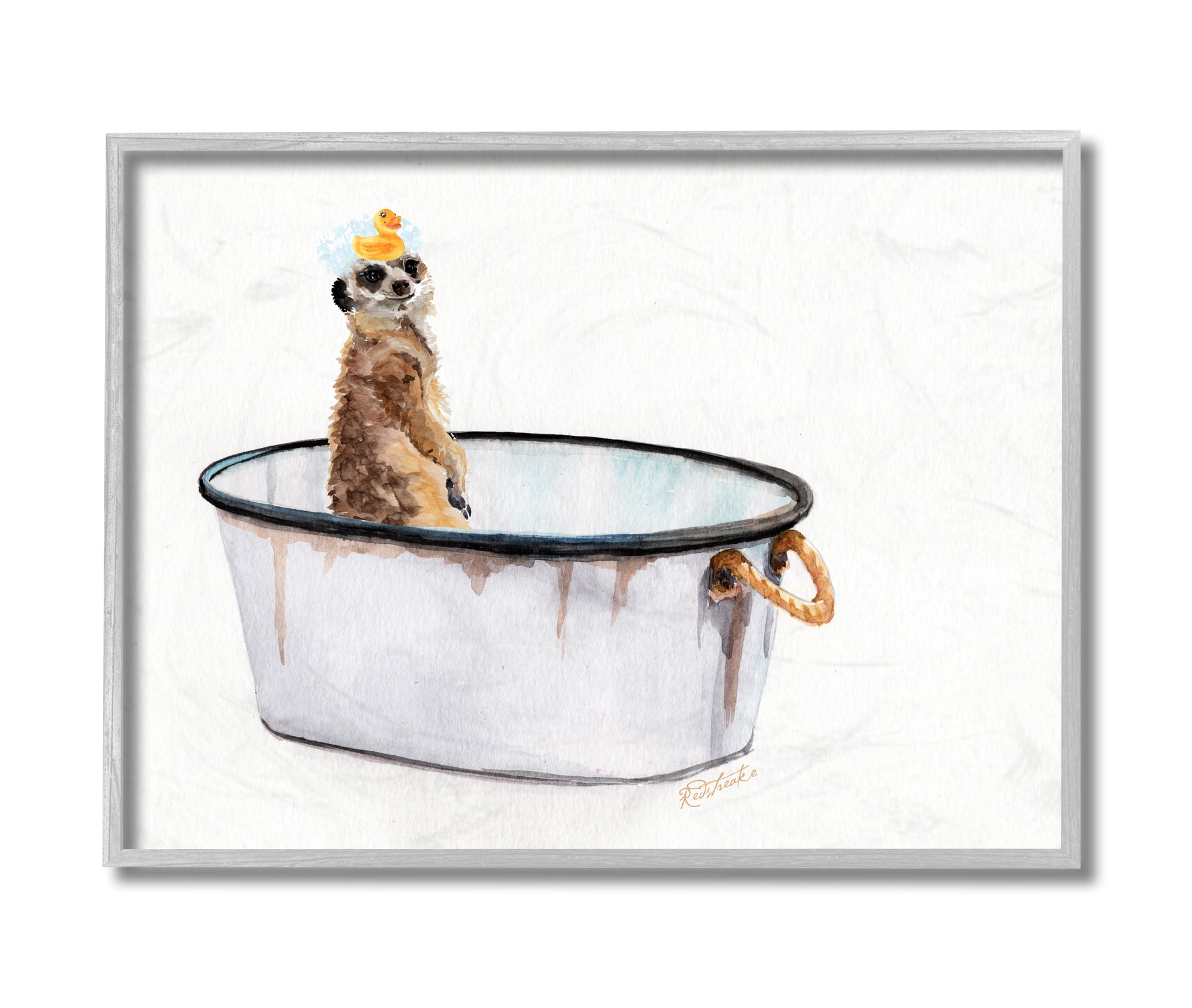 Stupell Industries Meerkat Bubble Bath Vintage White Tin Tub Grey Framed, 11 x 14, Design by Jennifer Redstreake