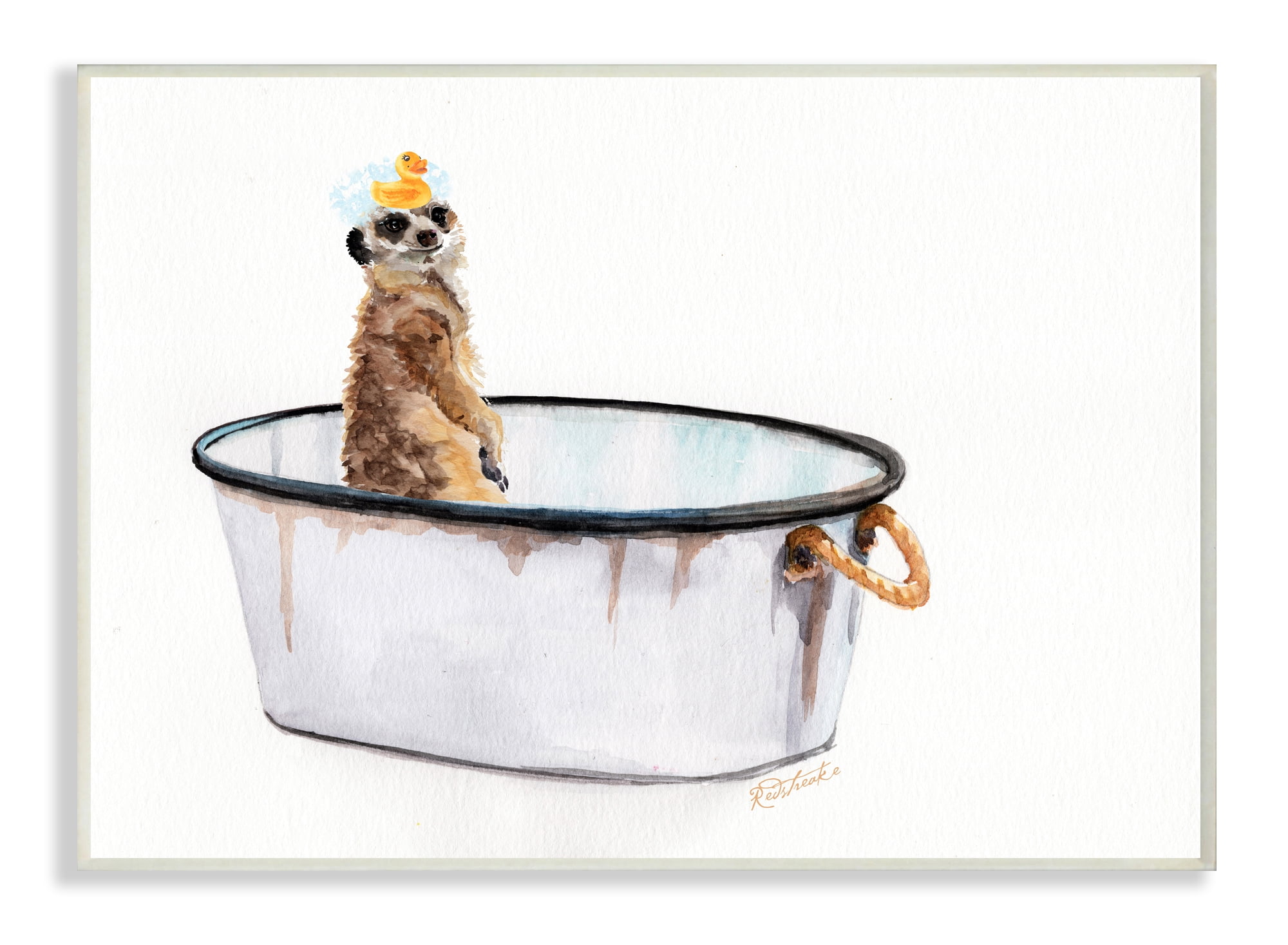 Stupell Industries Meerkat Bubble Bath Vintage White Tin Tub Wall Plaque, 13 x 19, Design by Jennifer Redstreake