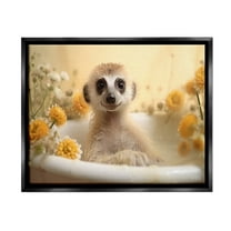 Stupell Industries Meerkat & Floral Bath Animals & Insects Painting Black Floater Framed Canvas Art Print Wall Art, 21 x 17