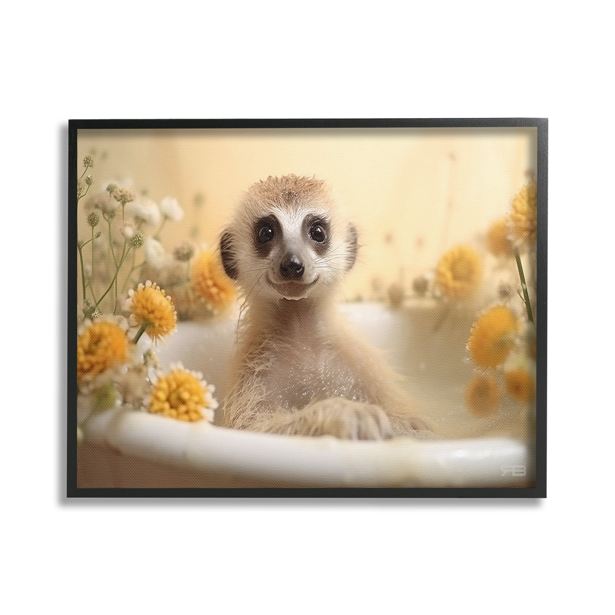 Stupell Industries Meerkat & Floral Bath Animals & Insects Painting Black Framed Art Print Wall Art, 20 x 16