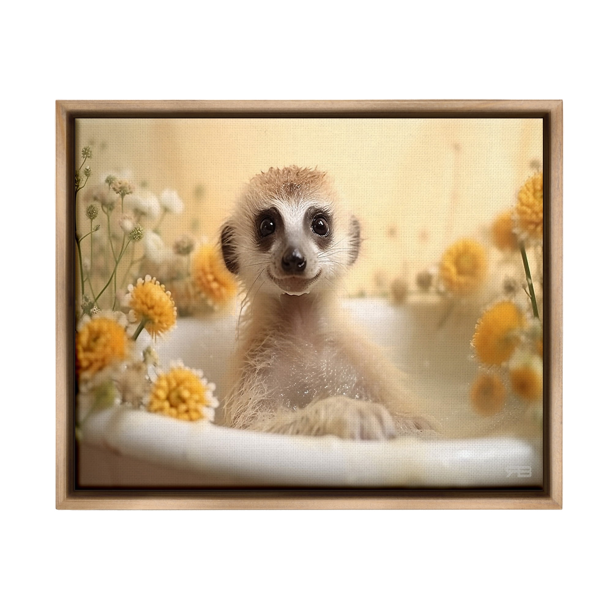 Stupell Industries Meerkat & Floral Bath Animals & Insects Painting Brown Floater Framed Canvas Art Print Wall Art, 21 x 17
