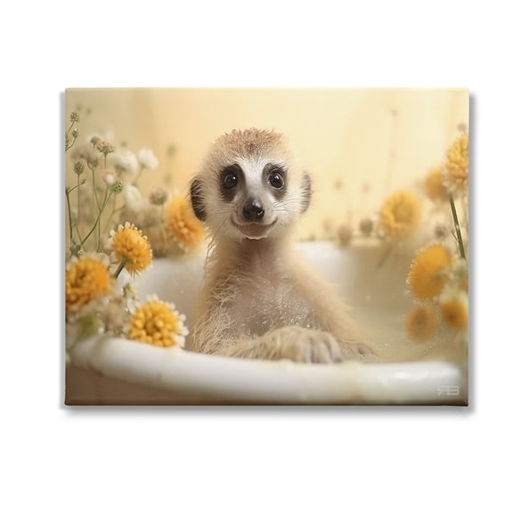 Stupell Industries Meerkat & Floral Bath Animals & Insects Painting Gallery Wrapped Canvas Art Print Wall Art, 20 x 16