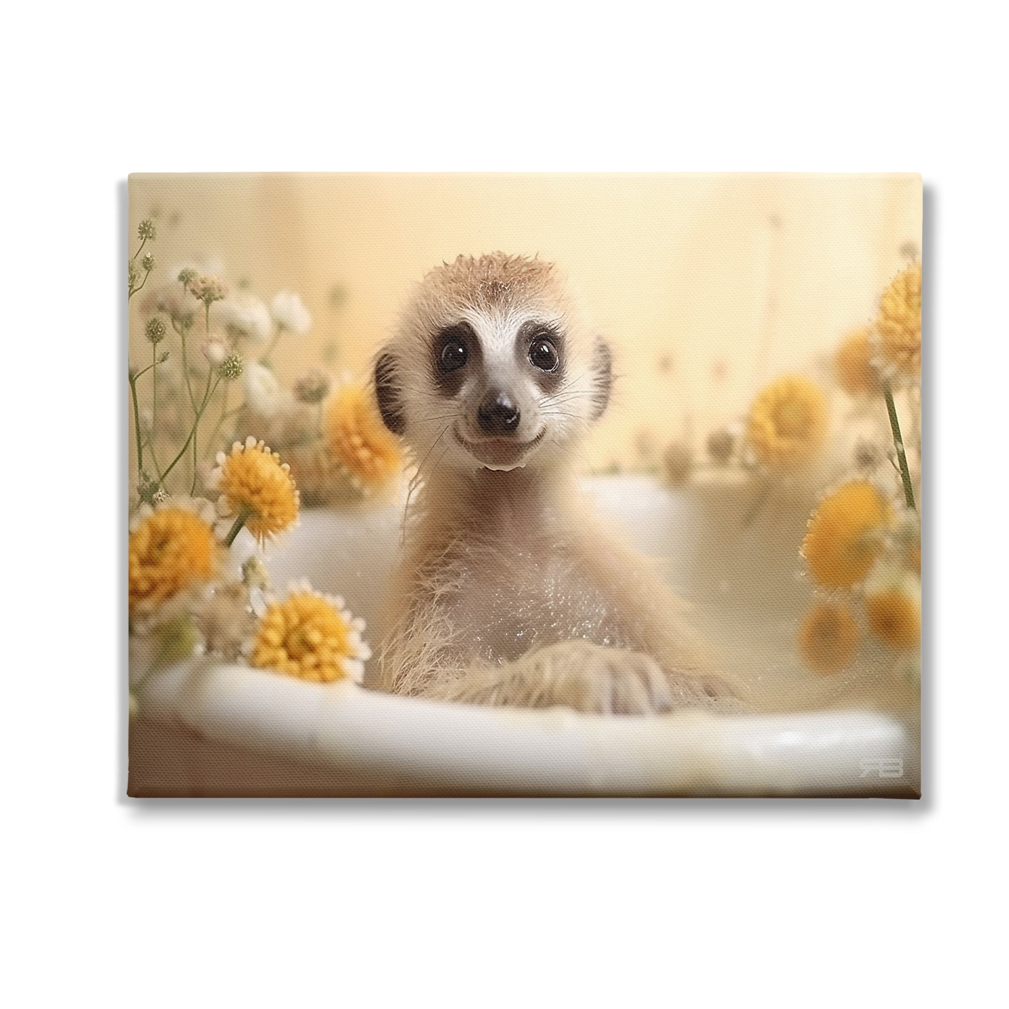 Stupell Industries Meerkat & Floral Bath Animals & Insects Painting Gallery Wrapped Canvas Art Print Wall Art, 30 x 24