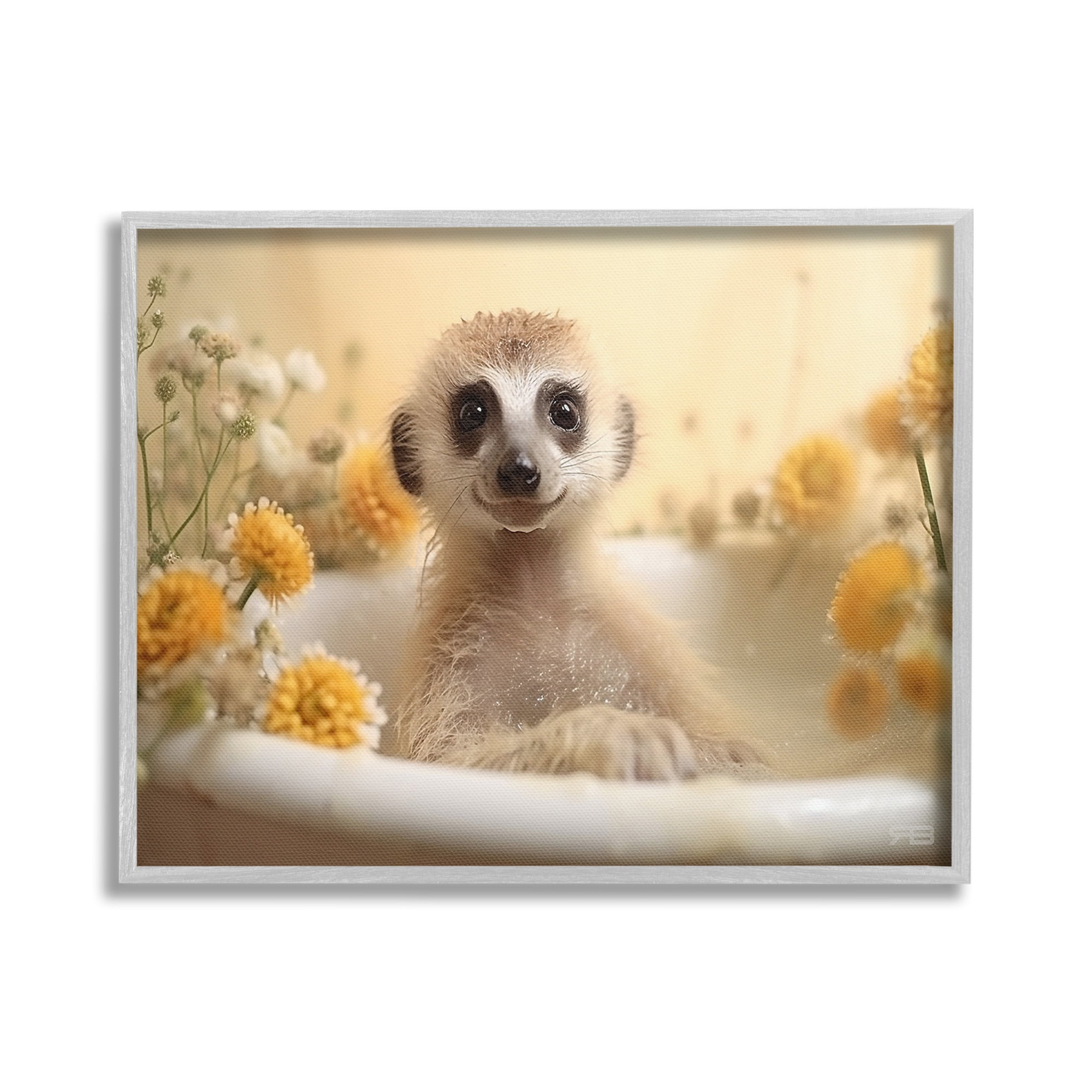 Stupell Industries Meerkat & Floral Bath Animals & Insects Painting Gray Framed Art Print Wall Art, 30 x 24