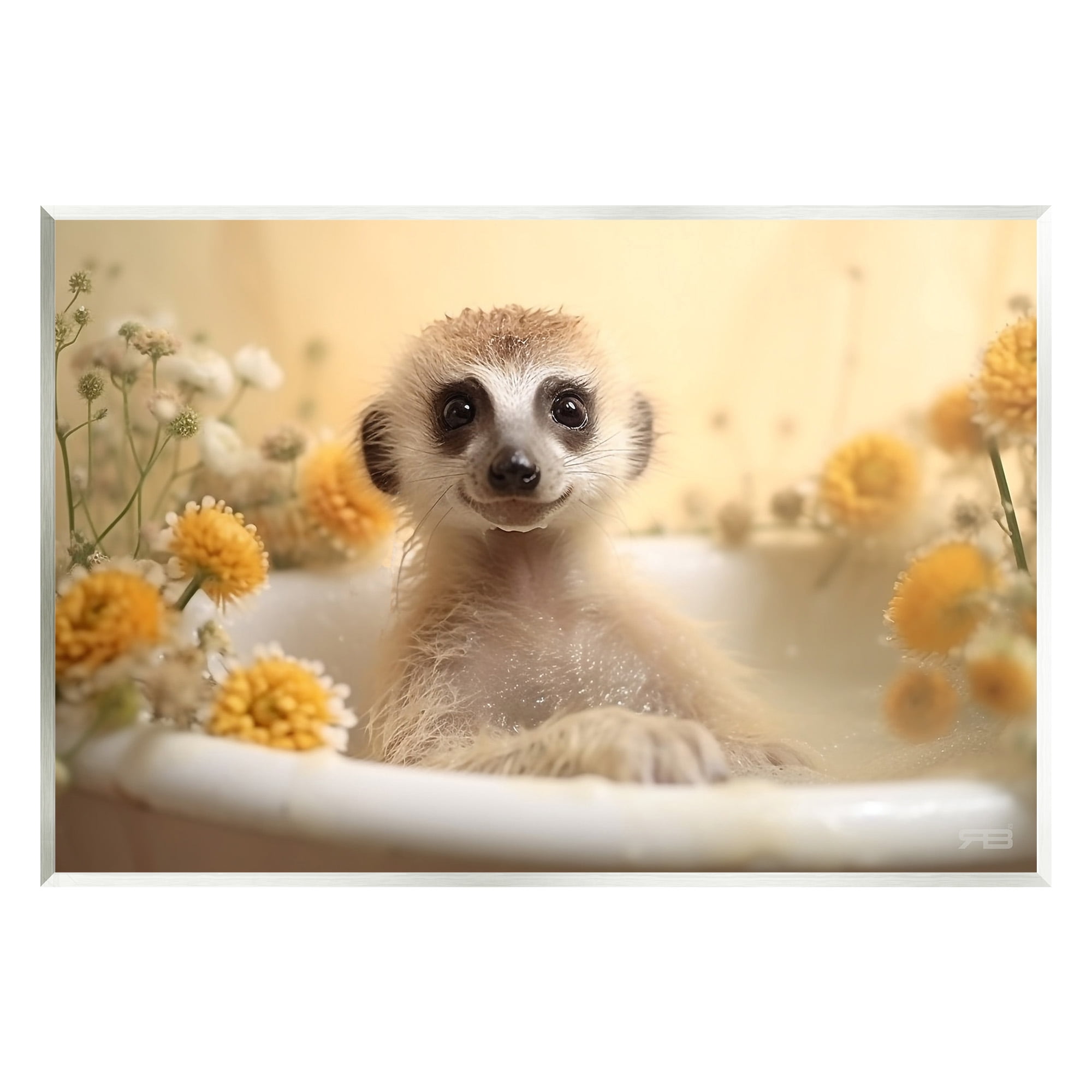 Stupell Industries Meerkat & Floral Bath Animals & Insects Painting Unframed Art Print Wall Art, 19 x 13