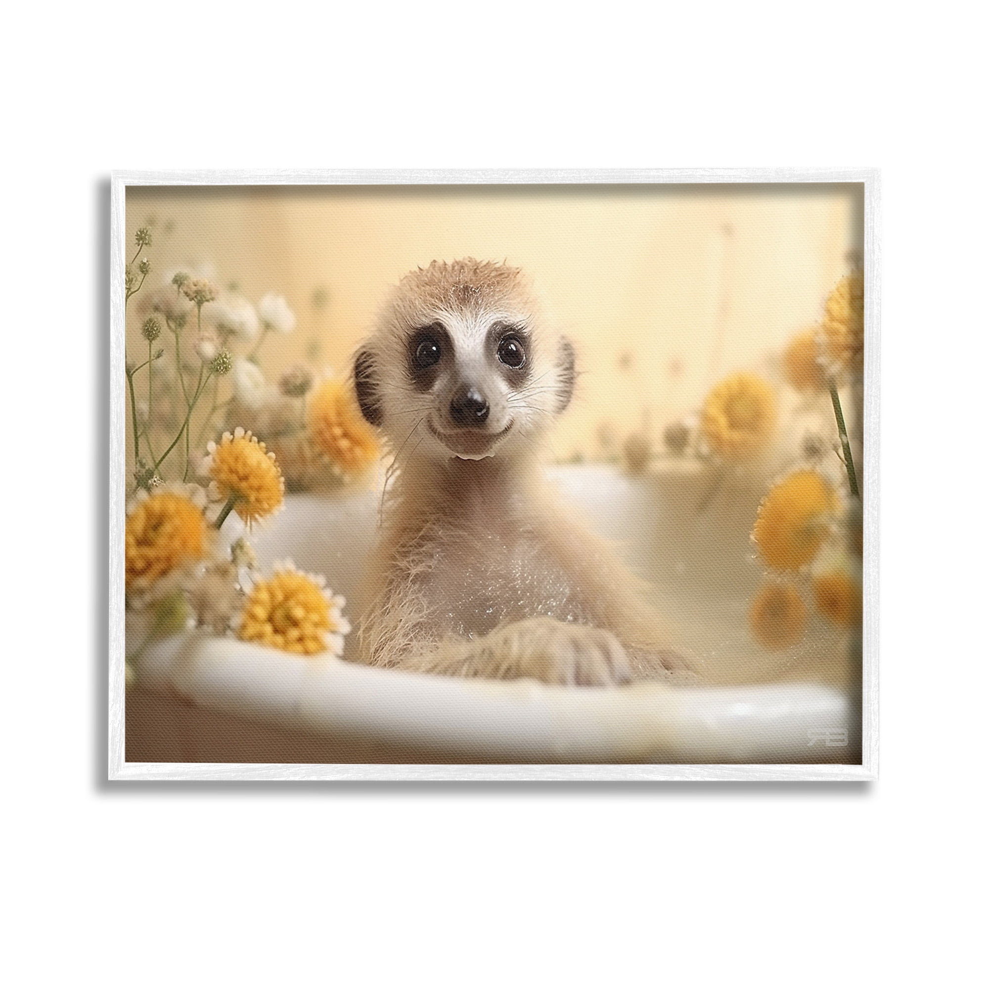 Stupell Industries Meerkat & Floral Bath Animals & Insects Painting White Framed Art Print Wall Art, 14 x 11