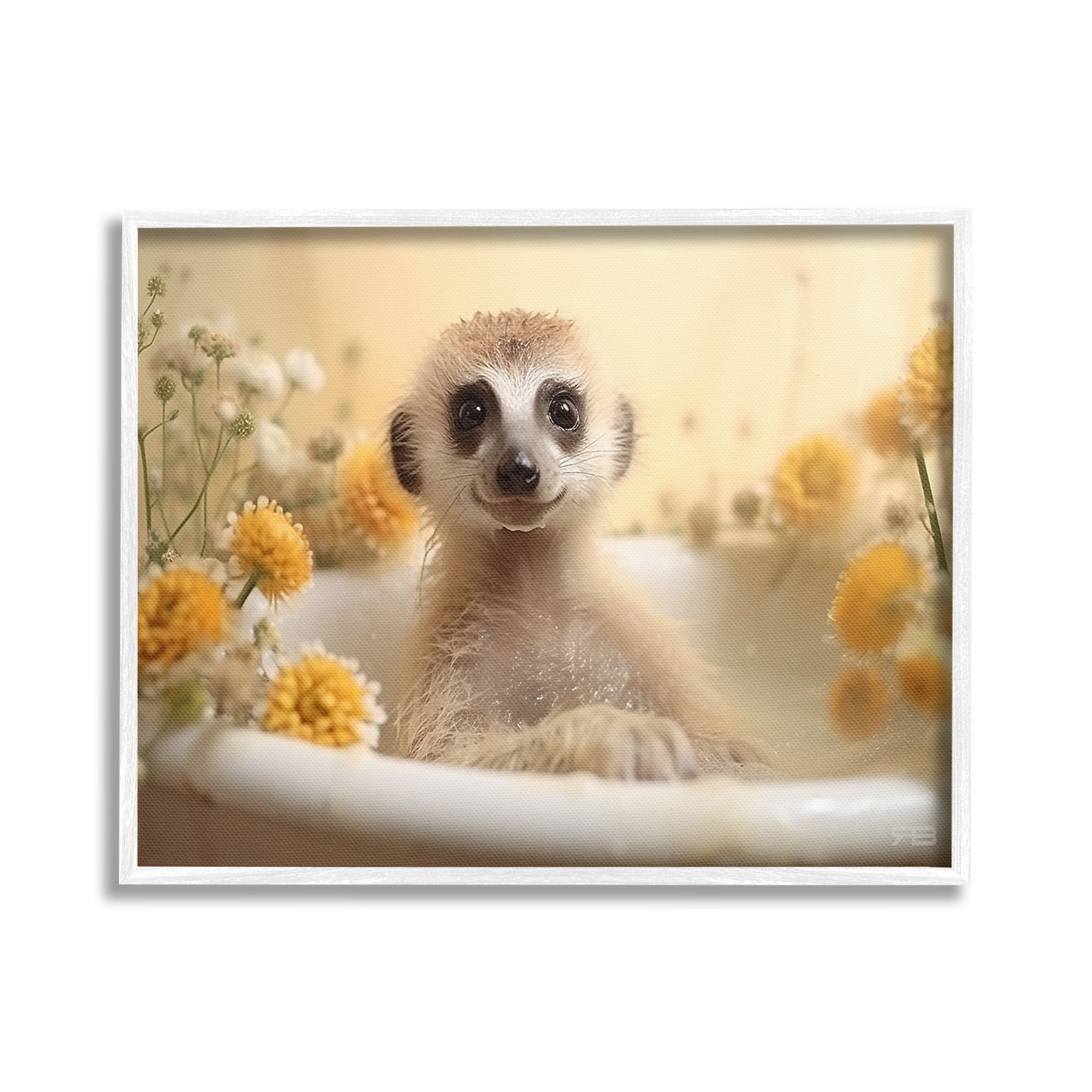 Stupell Industries Meerkat & Floral Bath Animals & Insects Painting White Framed Art Print Wall Art, 20 x 16