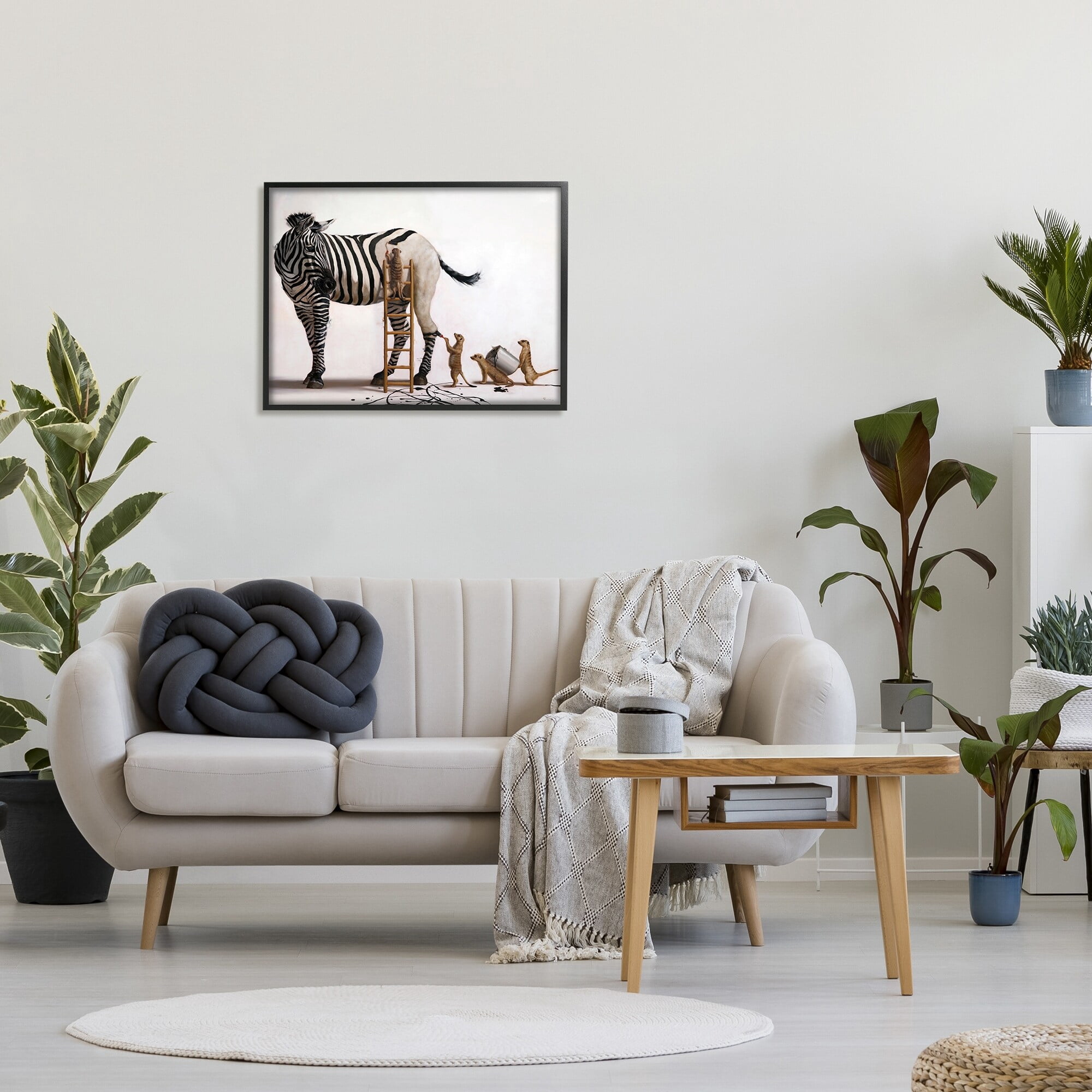 Stupell Industries Meerkats Painting Zebra Stripes Animals & Insects Painting Black Framed Art Print Wall Art