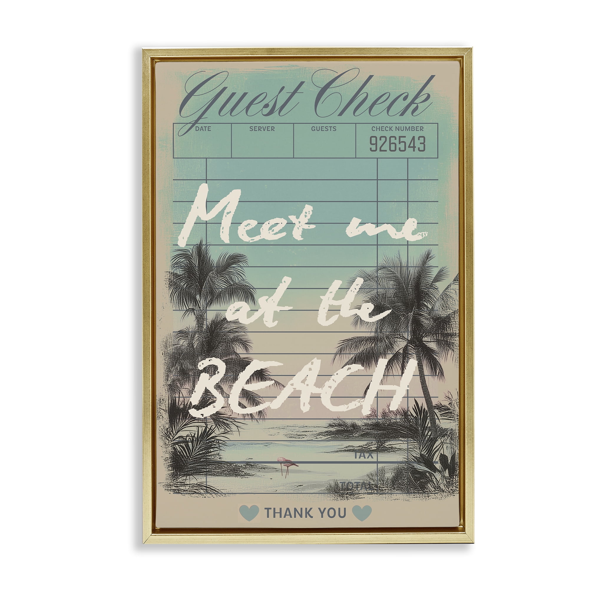 Stupell Industries Meet Me At Beach Check Gold Framed Floater Canvas Wall Art, design by Annabelle Hall