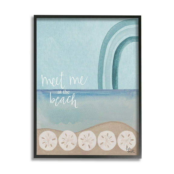 Stupell Industries Meet Me At Beach Sand Dollar Watercolor Rainbow Black Framed Art Print Wall Art, 11x14, by Kim Allen