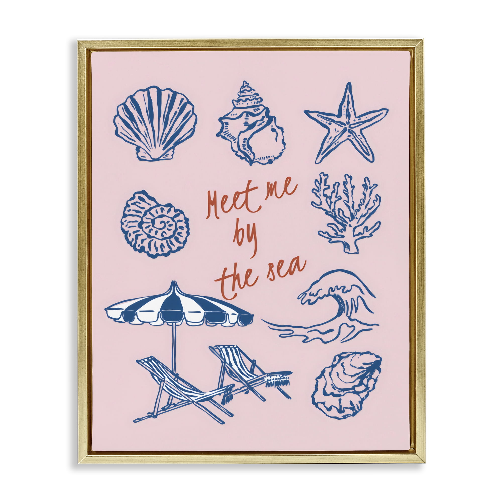 Stupell Industries Meet Me By The Sea Gold Framed Floater Canvas Wall Art, design by The Prints Vibe