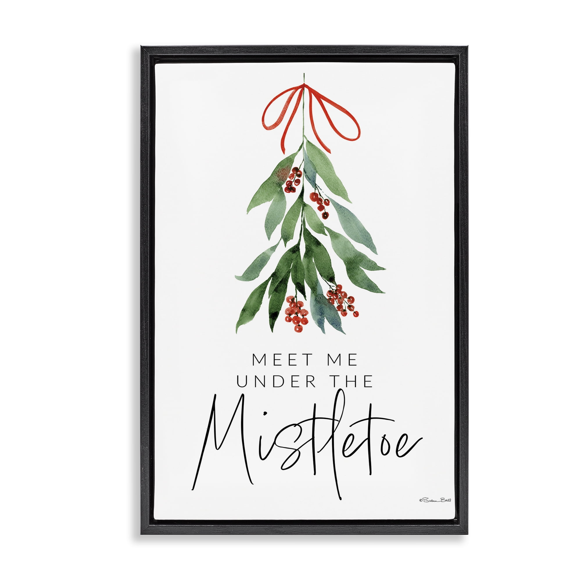 Stupell Industries Meet Me Under Mistletoe Holiday Painting Black Floater Framed Art Print Wall Art, 21 x 31