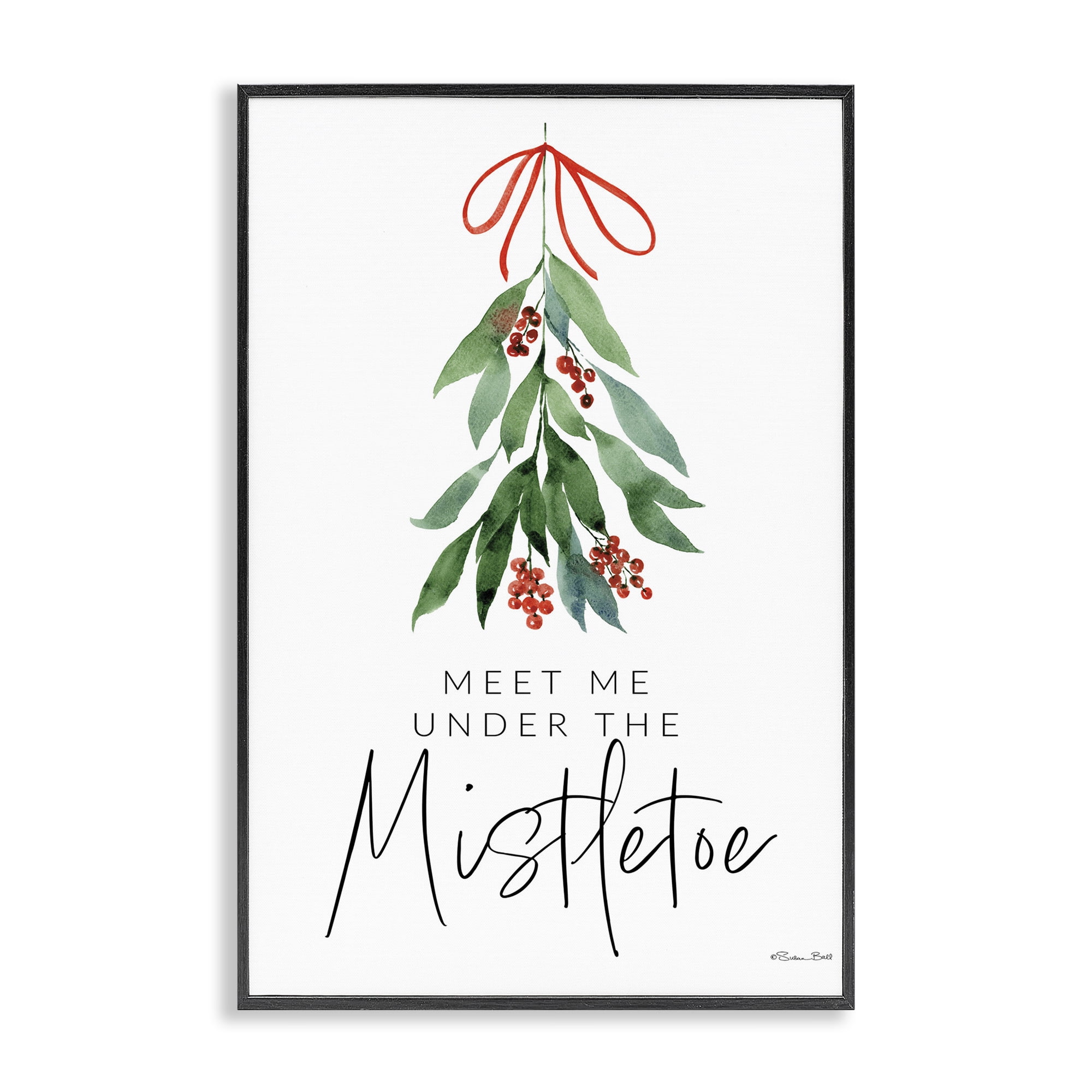 Stupell Industries Meet Me Under Mistletoe Holiday Painting Black Framed Art Print Wall Art, 12 x 18