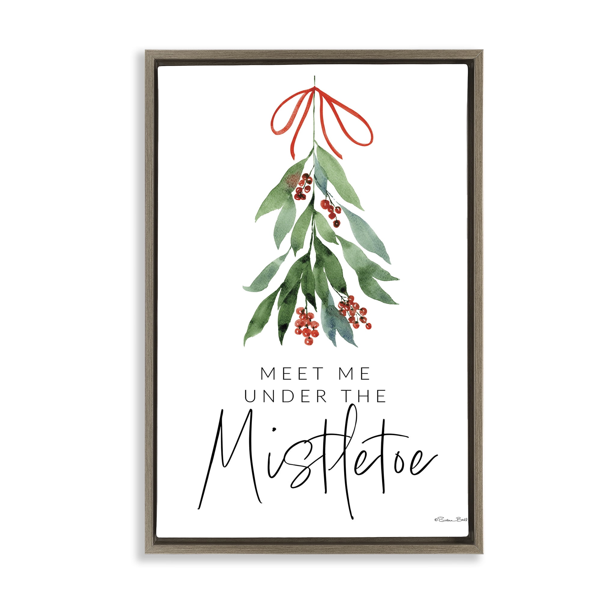 Stupell Industries Meet Me Under Mistletoe Holiday Painting Brown Floater Framed Art Print Wall Art, 17 x 25