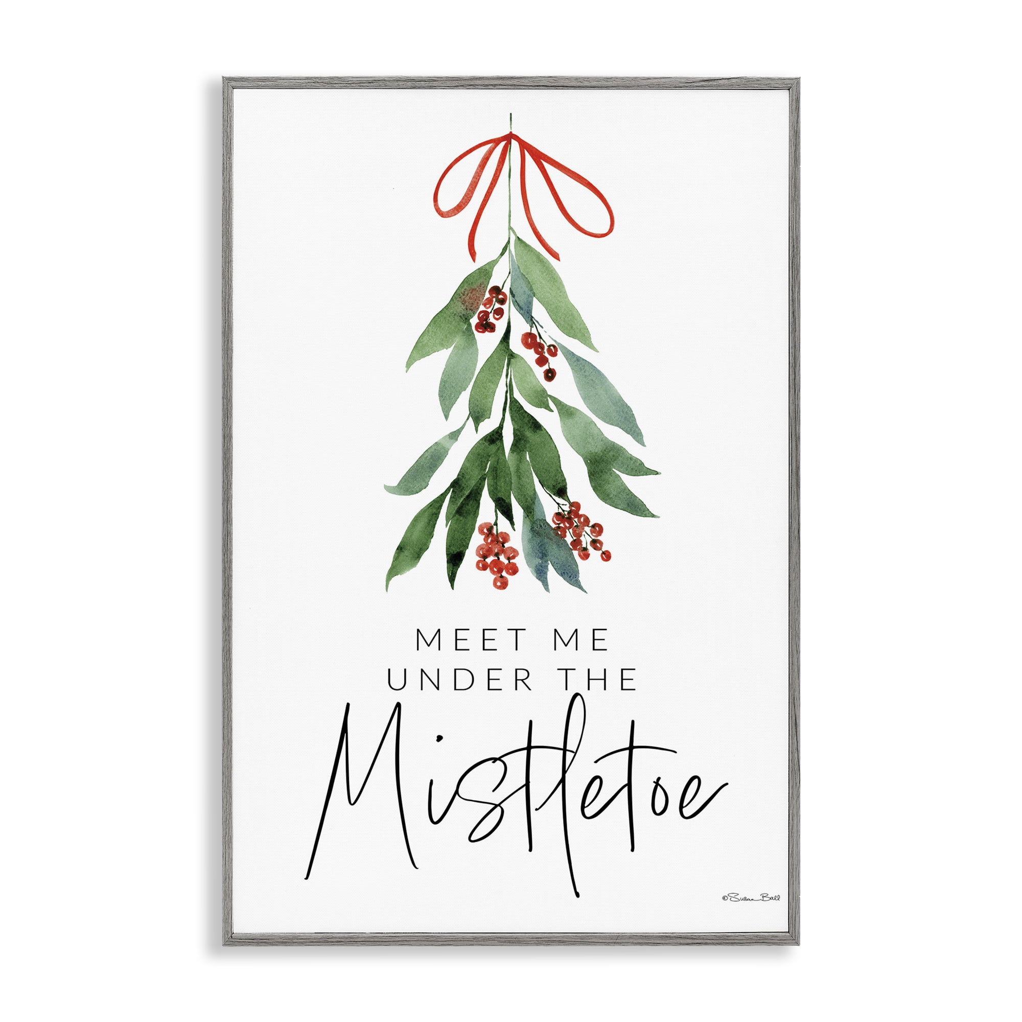 Stupell Industries Meet Me Under Mistletoe Holiday Painting Gray Framed Art Print Wall Art, 12 x 18