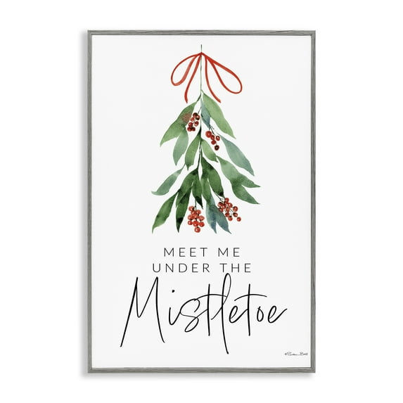 Stupell Industries Meet Me Under Mistletoe Holiday Painting Gray Framed Art Print Wall Art, 12 x 18