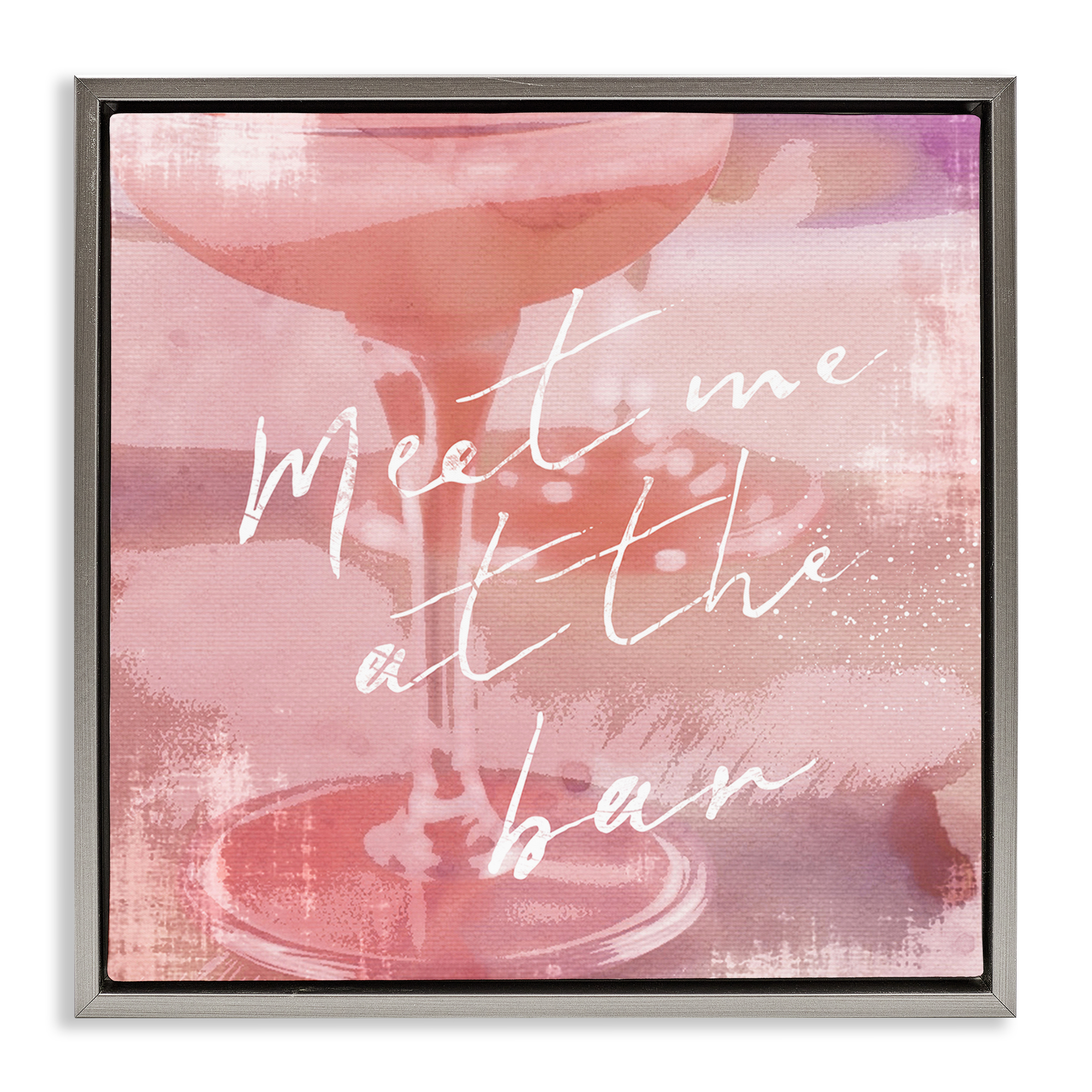 Stupell Industries Meet Me at Bar Martini Food & Beverage Painting Gray Floater Framed Canvas Art Print Wall Art, 18 x 18