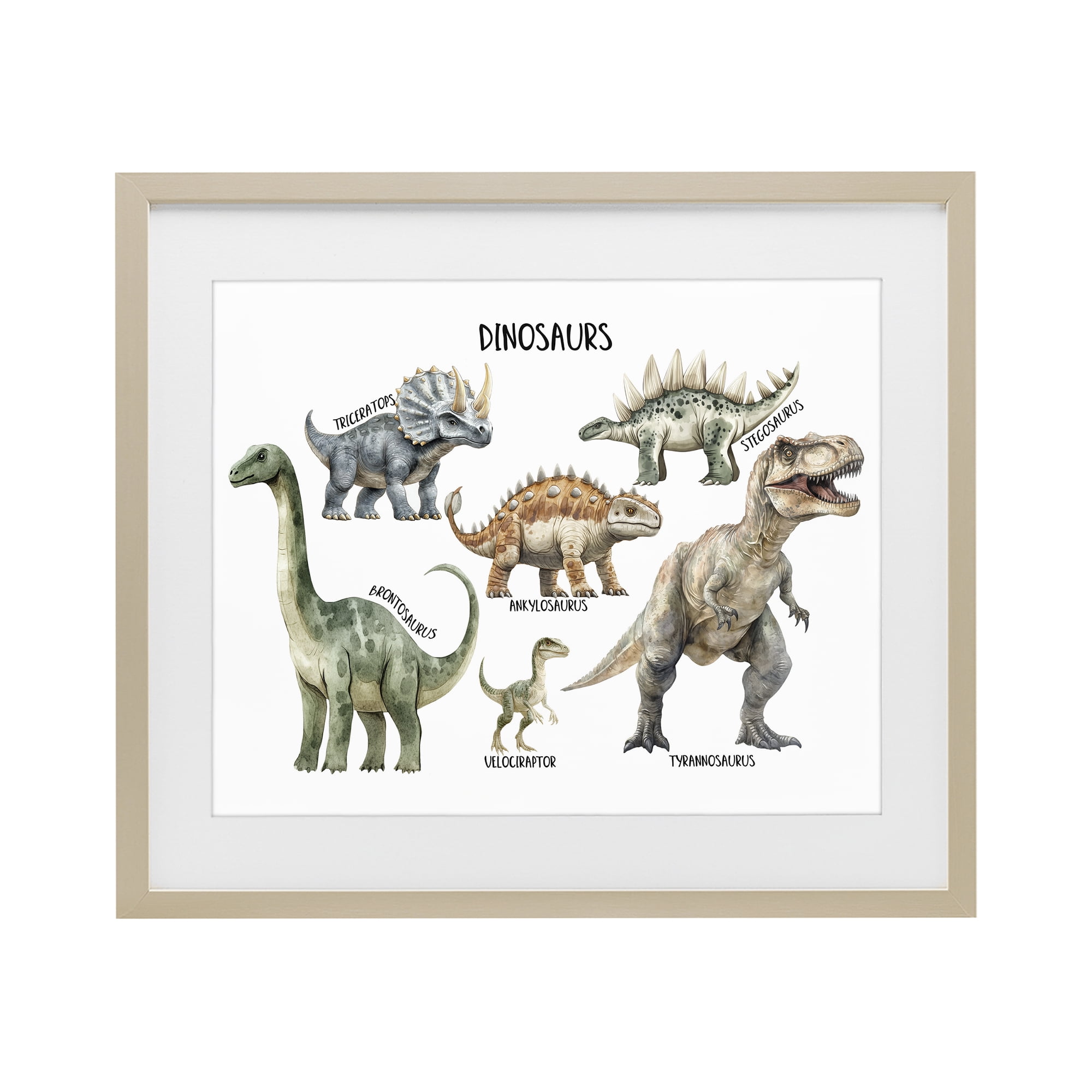 Stupell Industries Meet The Dinosaurs Birch Framed Print Under Glass, design by Christine Simpson Art