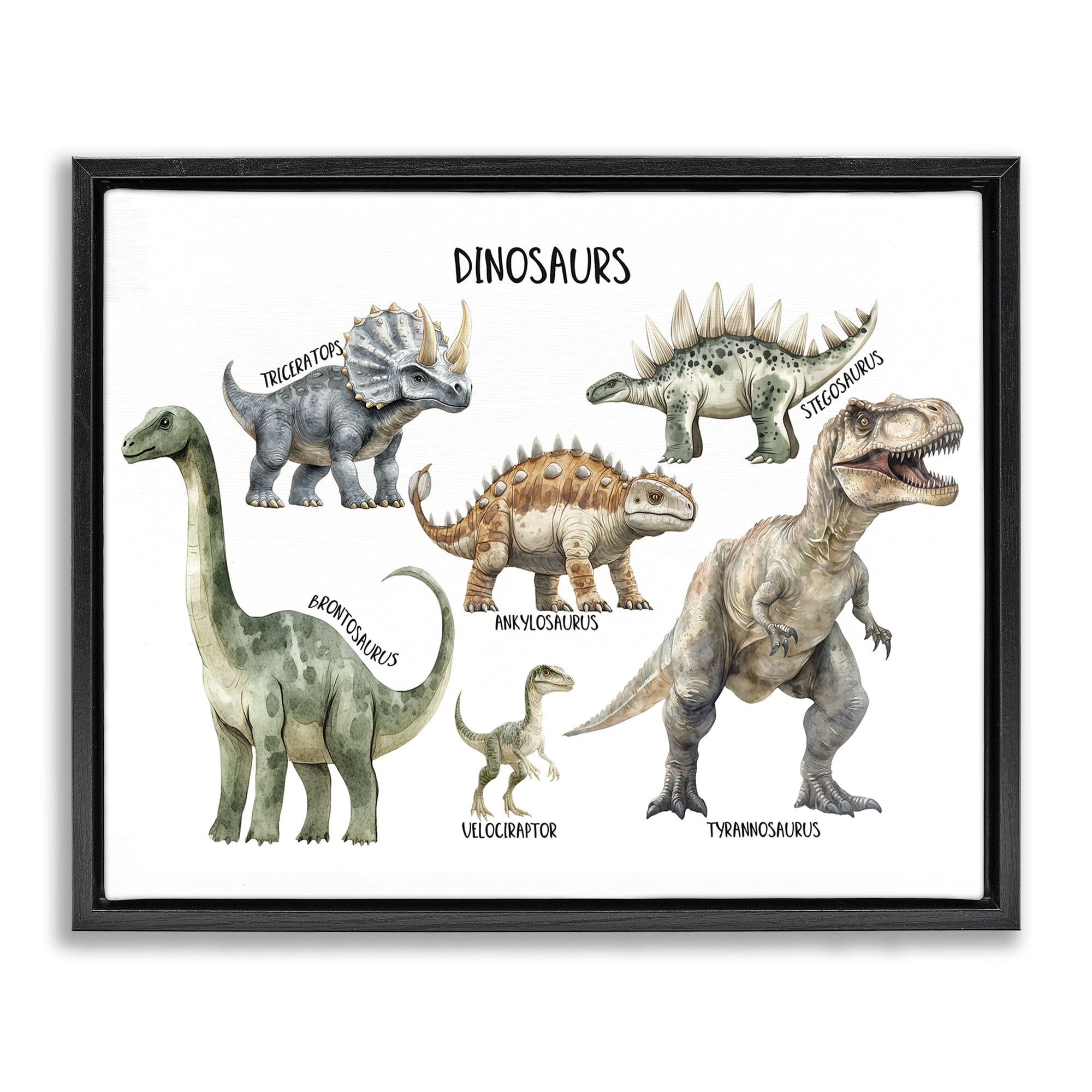 Stupell Industries Meet The Dinosaurs Black Framed Floater Canvas Wall Art, design by Christine Simpson Art
