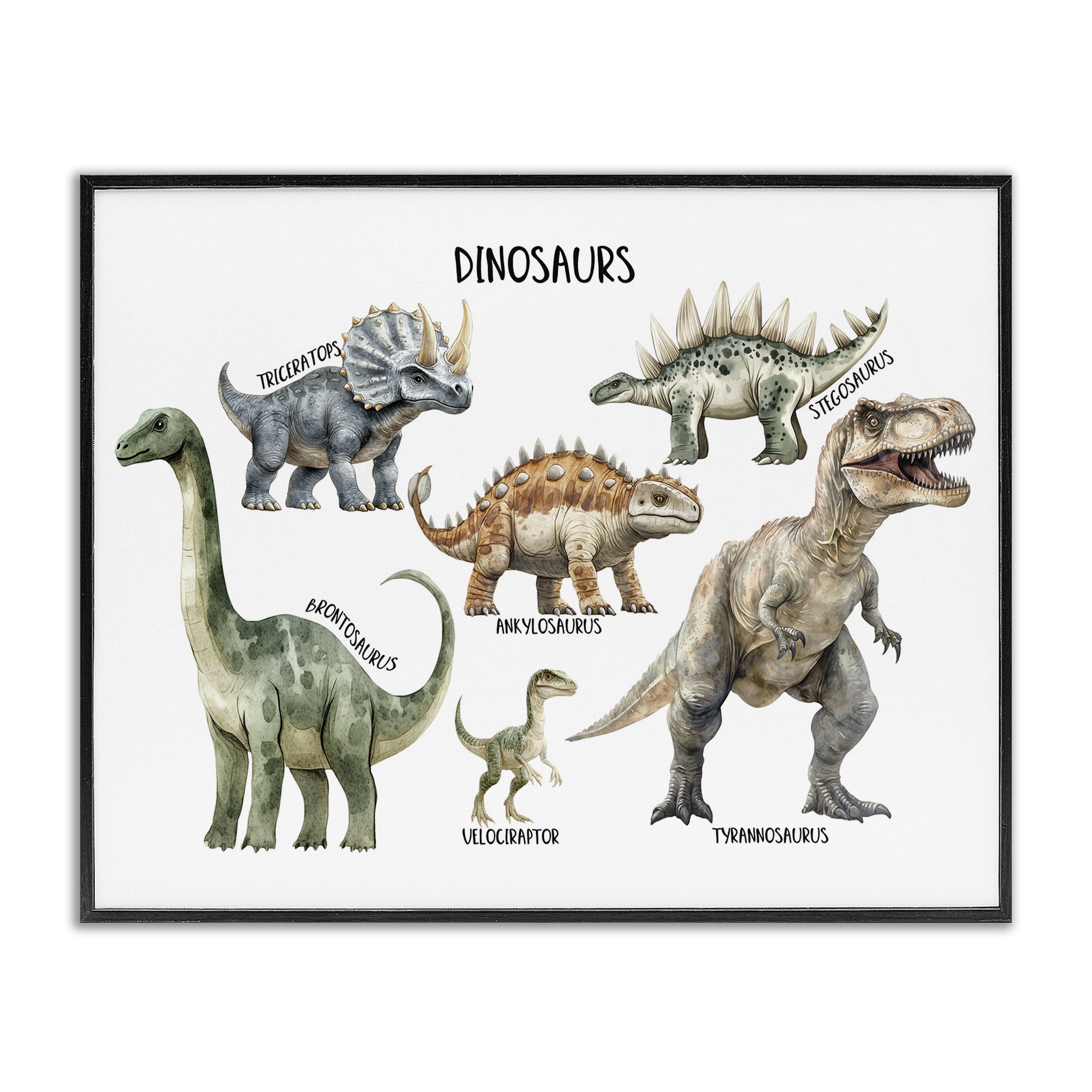 Stupell Industries Meet The Dinosaurs Black Framed Giclee Art, design by Christine Simpson Art