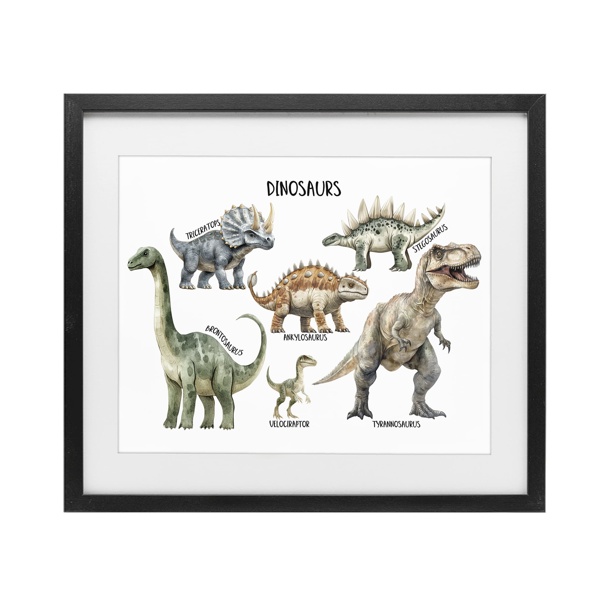 Stupell Industries Meet The Dinosaurs Black Framed Print Under Glass, design by Christine Simpson Art