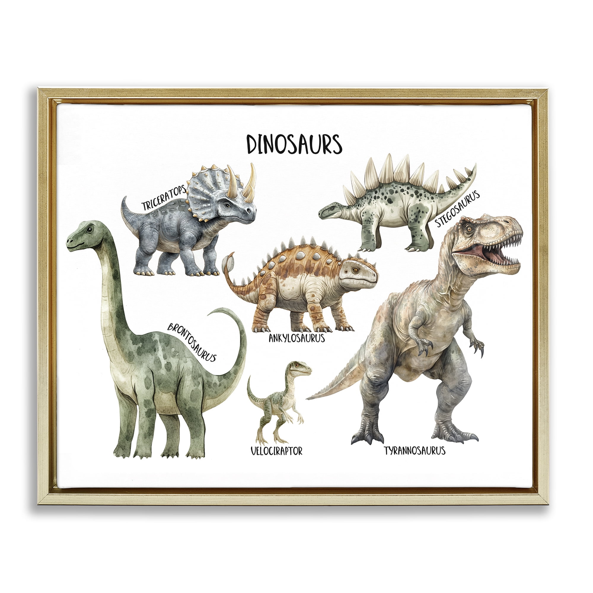 Stupell Industries Meet The Dinosaurs Gold Framed Floater Canvas Wall Art, design by Christine Simpson Art