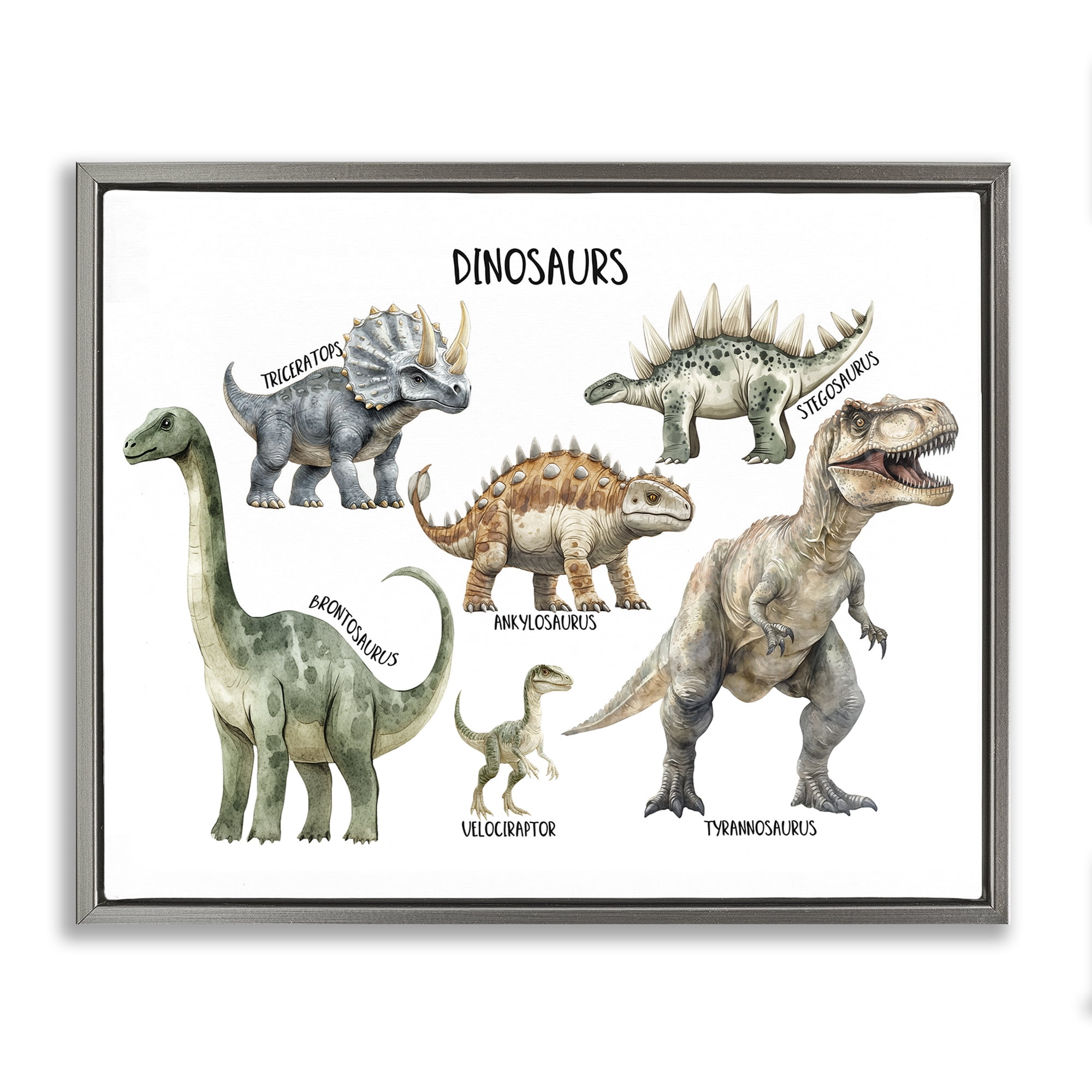 Stupell Industries Meet The Dinosaurs Gray Framed Floater Canvas Wall Art, design by Christine Simpson Art