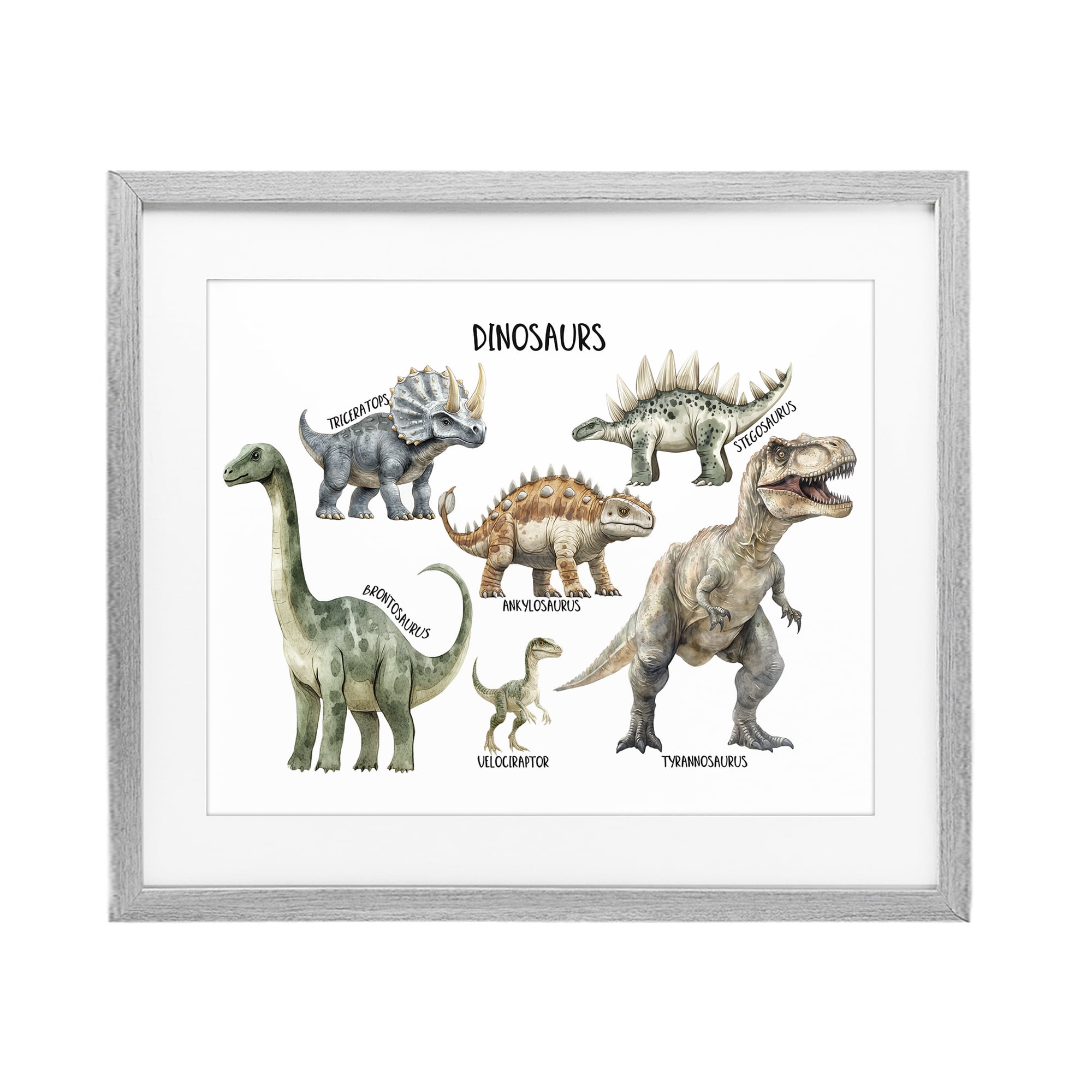 Stupell Industries Meet The Dinosaurs Gray Framed Print Under Glass, design by Christine Simpson Art
