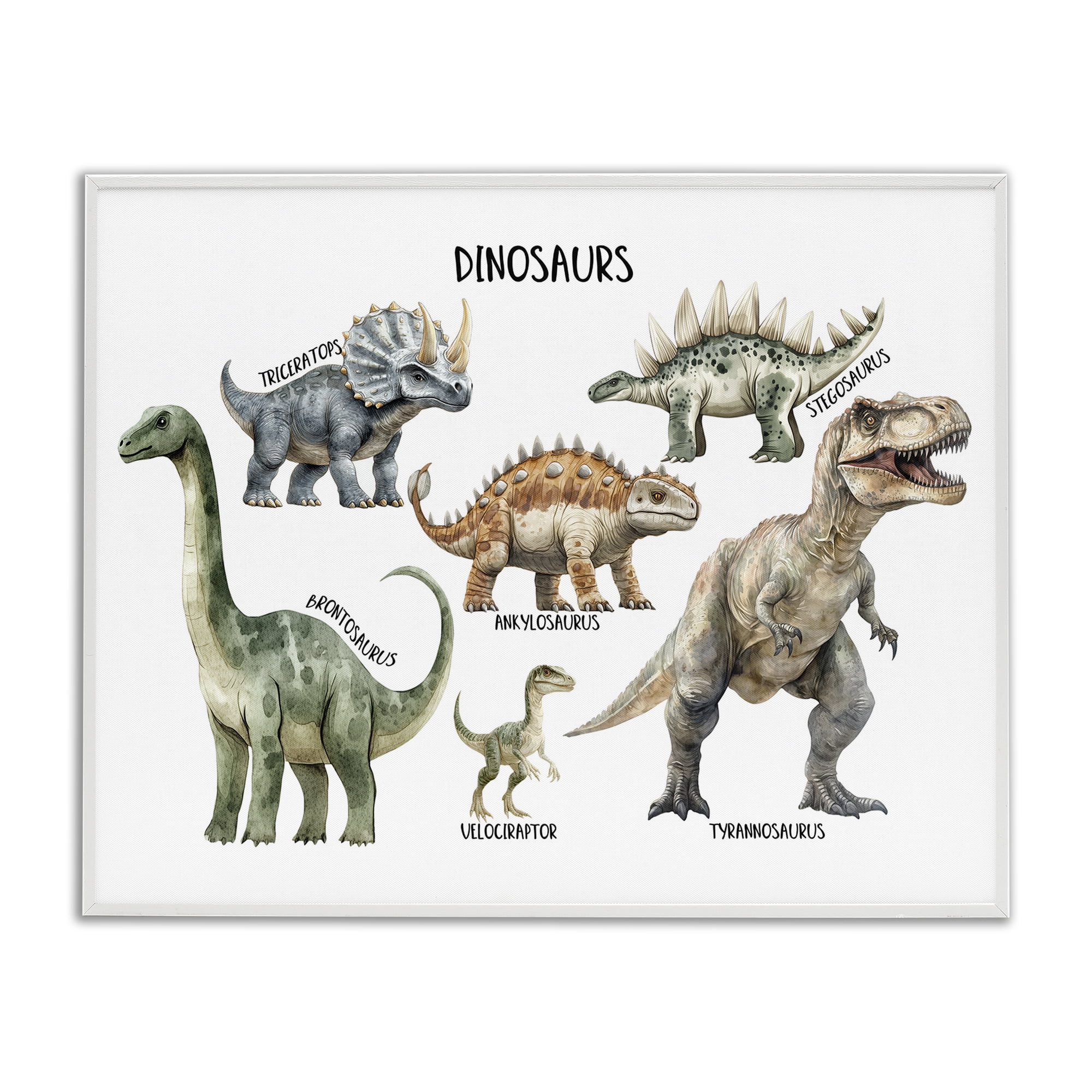 Stupell Industries Meet The Dinosaurs White Framed Giclee Art, design by Christine Simpson Art