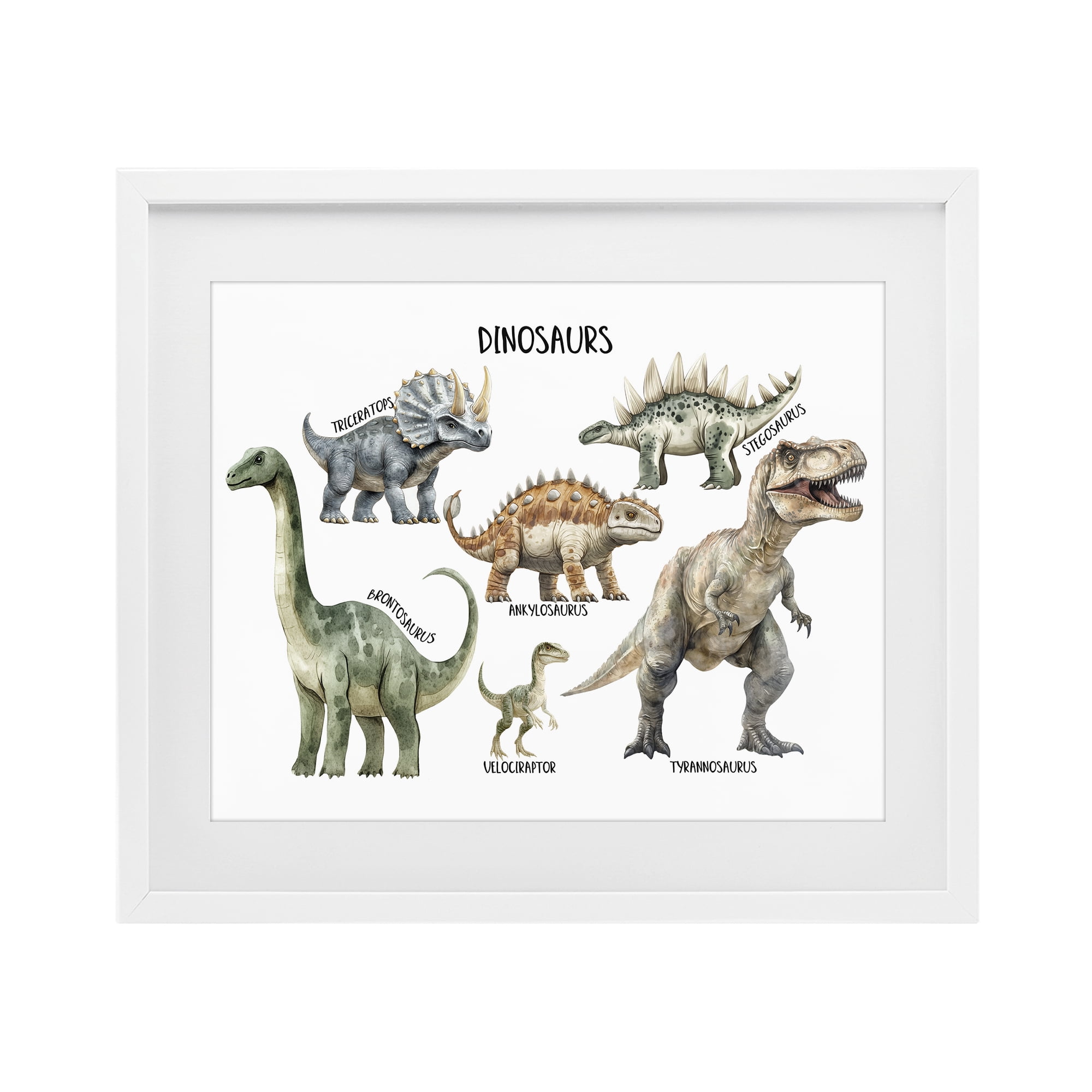 Stupell Industries Meet The Dinosaurs White Framed Print Under Glass, design by Christine Simpson Art