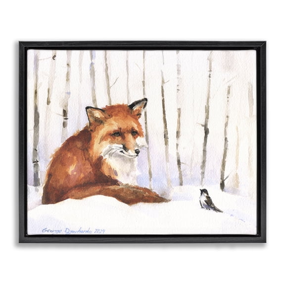 Stupell Industries Meeting of Fox And Sparrow Black Framed Floater Canvas Wall Art, design by George Dyachenko
